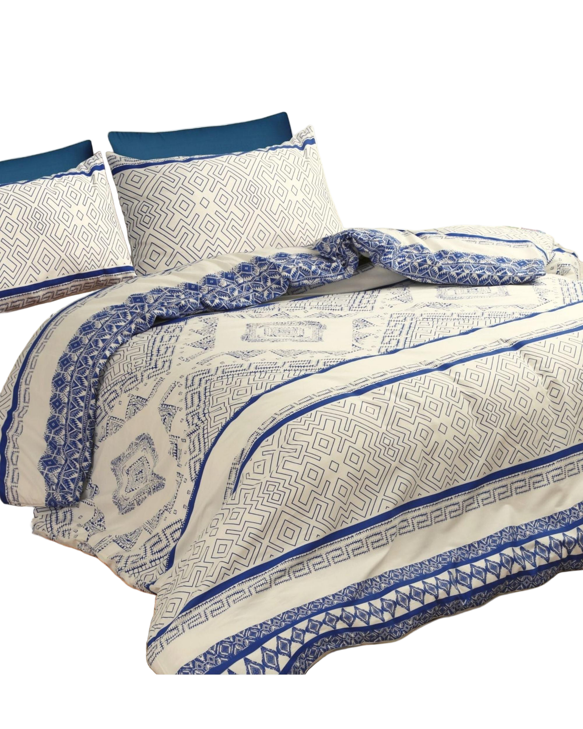 Amsons 100% Cotton Quilt Cover Set - Hampton - Cream/Blue with extra pillowcase pair Amsons
