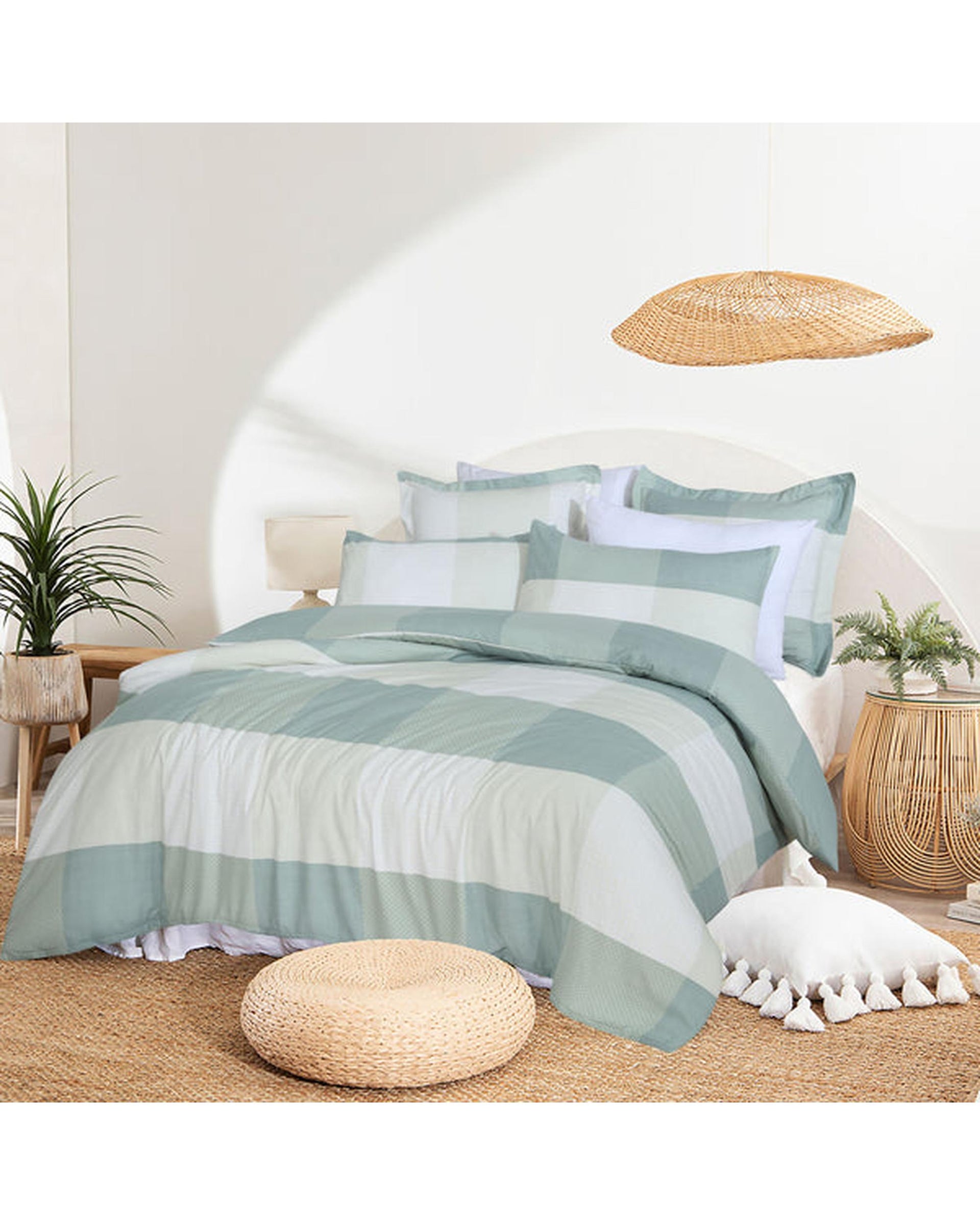 Amsons Quilt Cover Set with Extra Standard Pillow Covers - Sage Check