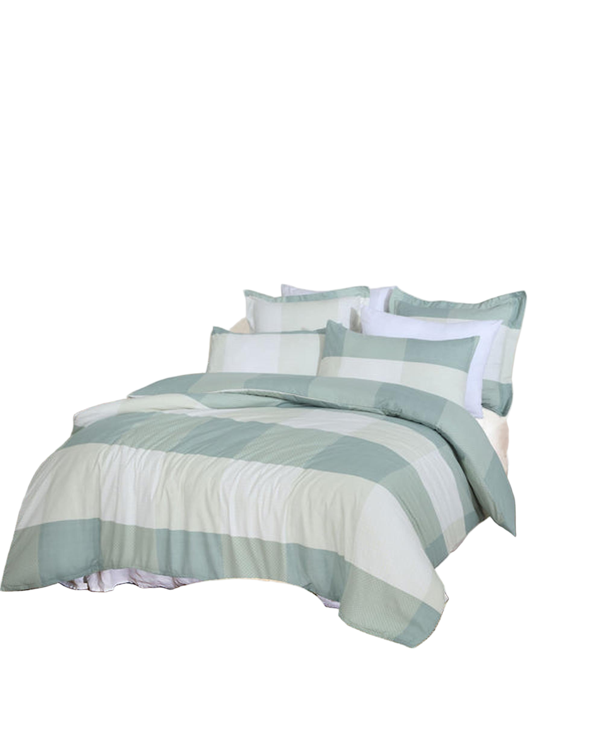 Amsons Quilt Cover Set with Extra Standard Pillow Covers - Sage Check Amsons