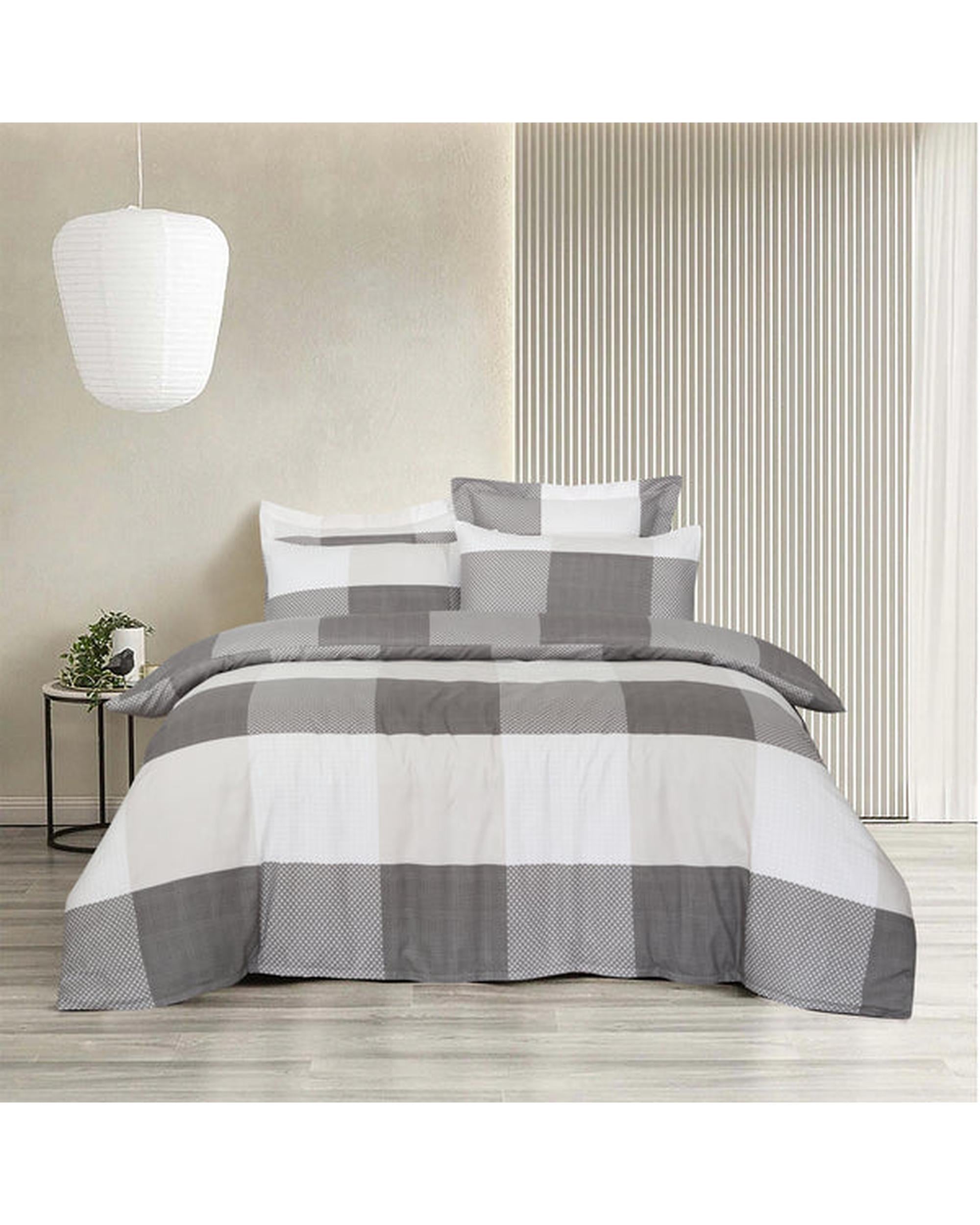 Amsons Quilt Cover Set with European Pillow Covers - Grey Check