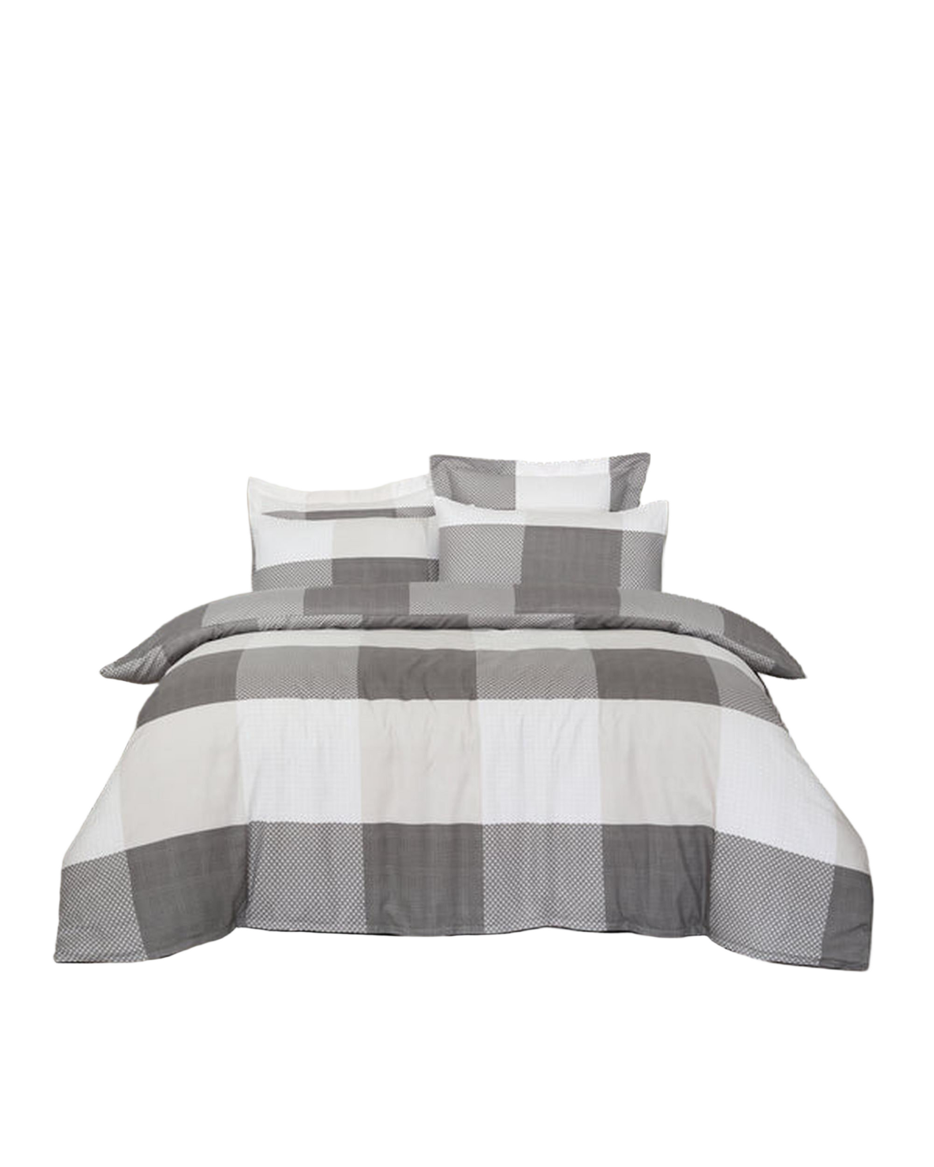 Amsons Quilt Cover Set with European Pillow Covers - Grey Check Amsons