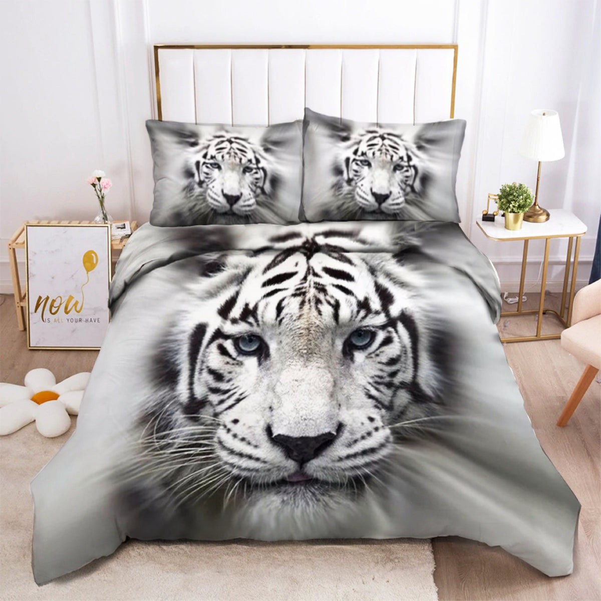 Dreamfields White Tiger Design Quilt Doona Duvet Cover Set