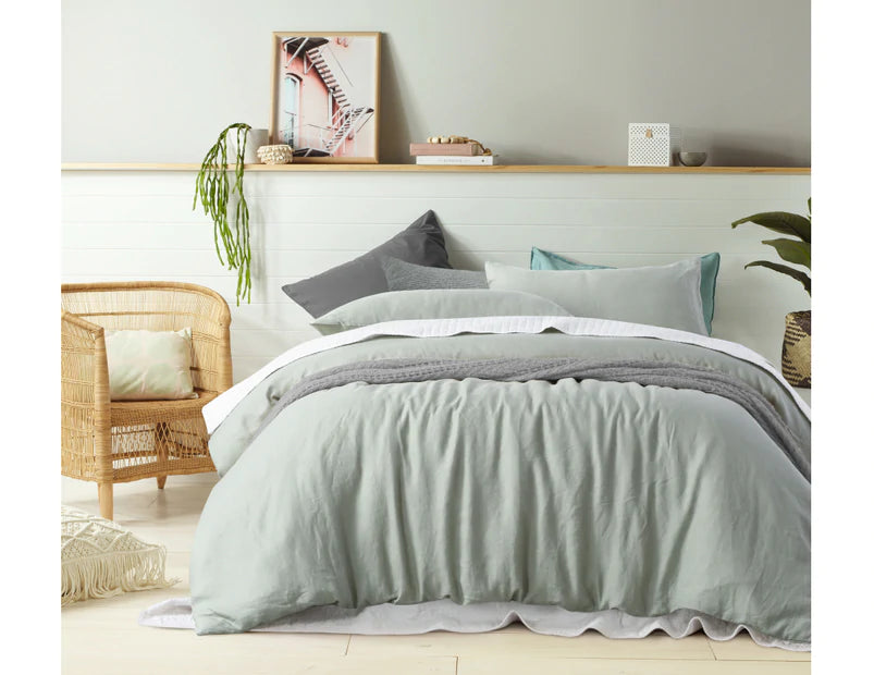 Vintage Design Sage French Linen Quilt Cover Set Vintage Design