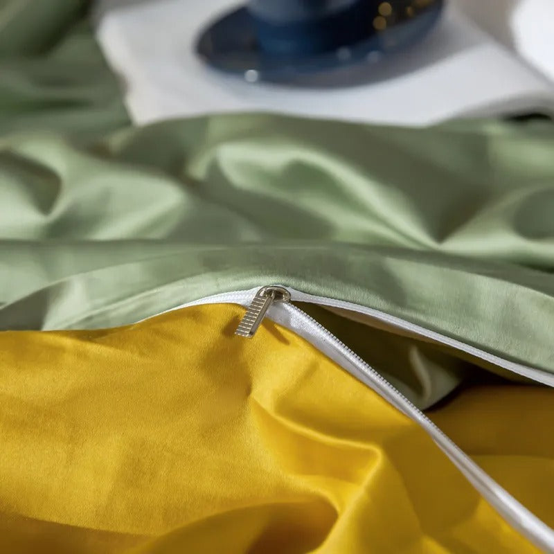 Anyhouz Bed Sheet Green Yellow Ultra Soft Luxury Egyptian Cotton Bedding Cover King Size 4 Pcs Bed Set