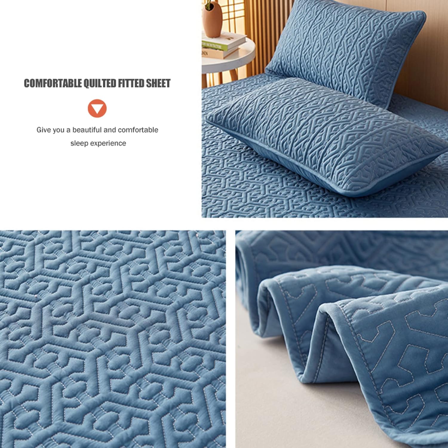 Anyhouz Mattress Cover Blue Double Size Pure Cotton Soft Quilted Bed Sheet Anti-bacterial Protector Cover
