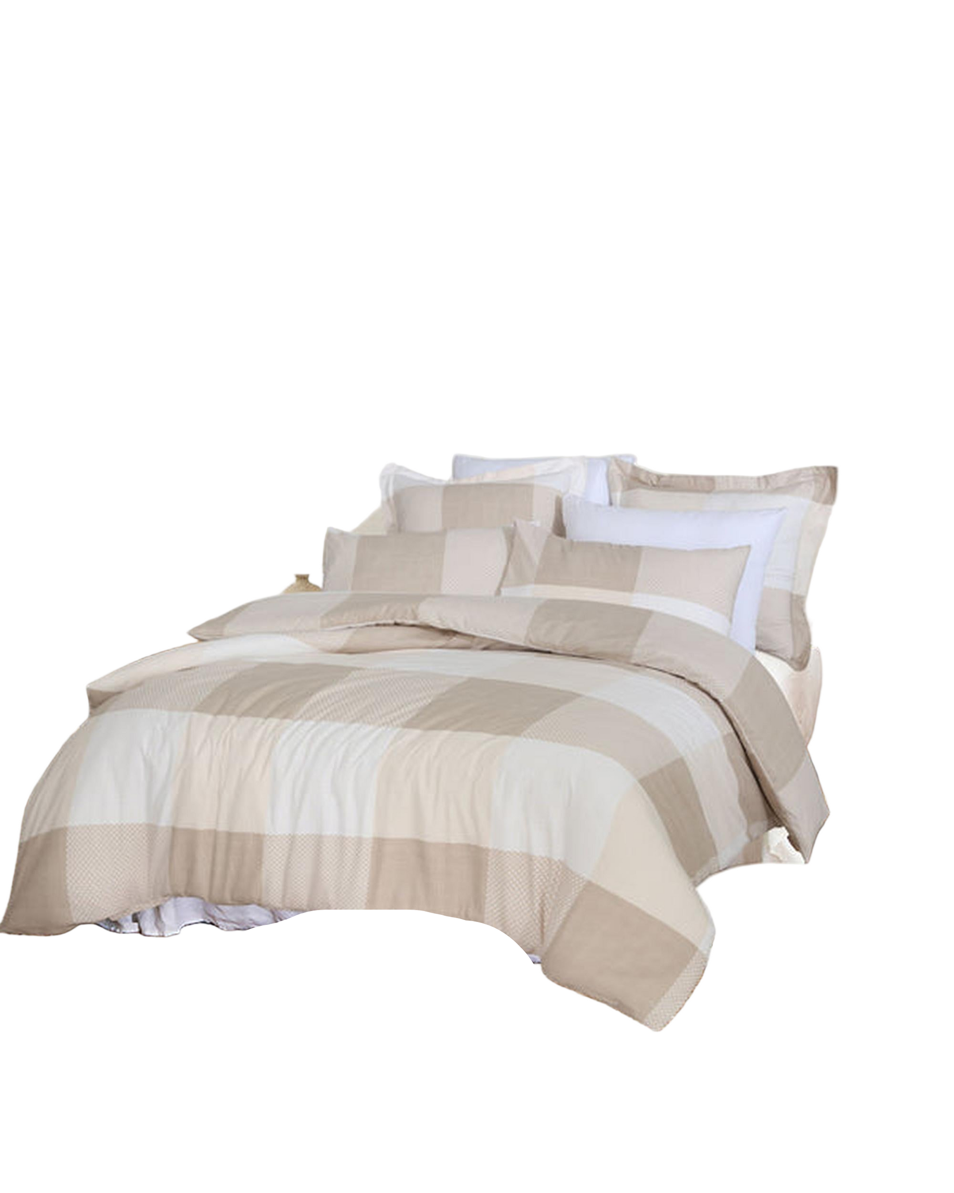 Amsons Quilt Cover Set with Extra Standard Pillow Covers - Beige Check Amsons