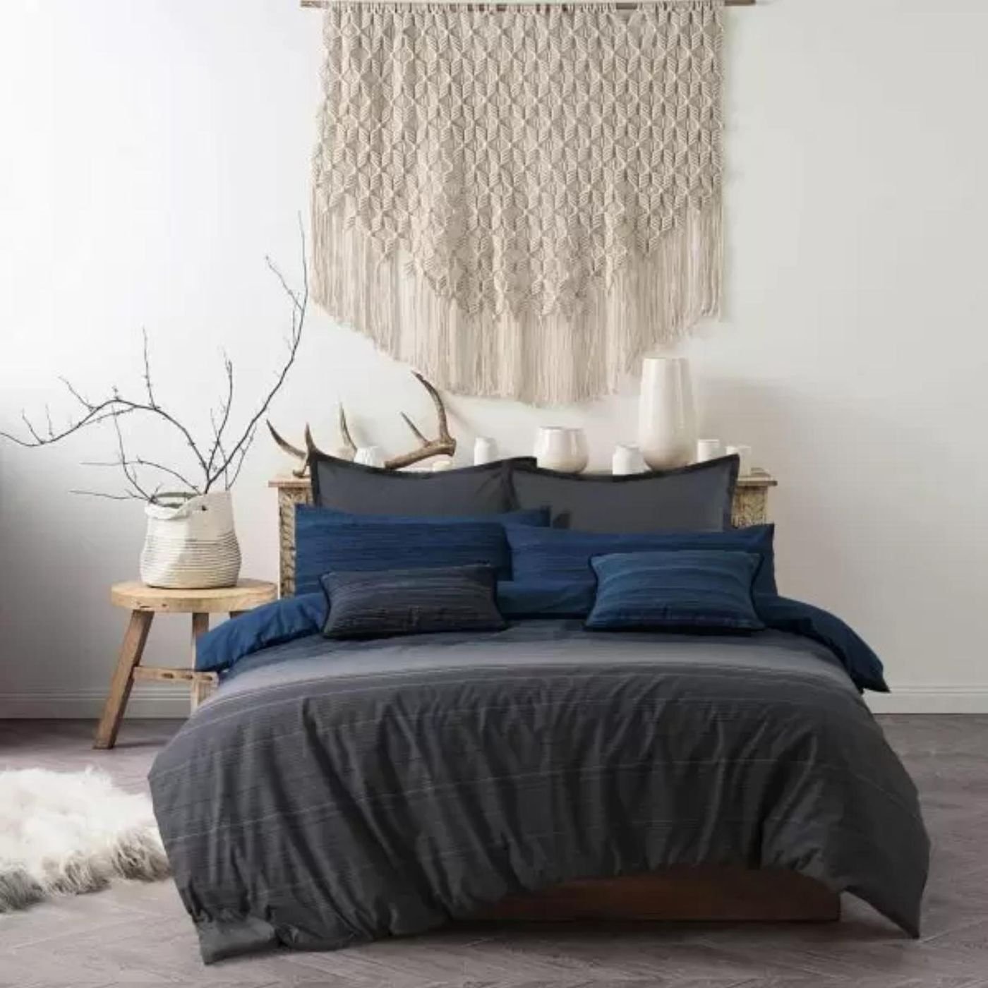Amsons 100% Cotton Quilt Cover Set  - GBBS - Grey/Blue/Black