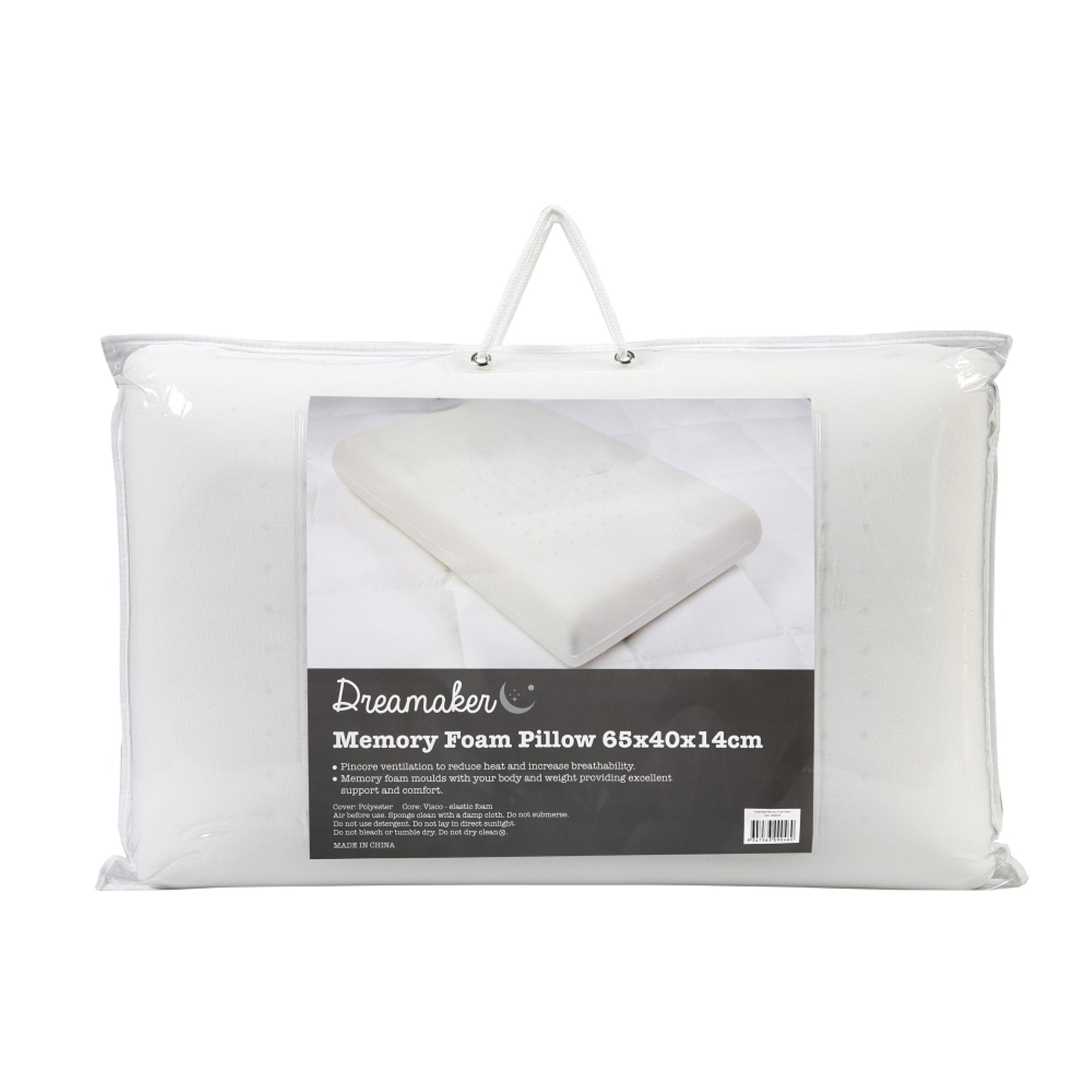 Dreamaker Firm Pincore Memory Foam Pillow 65 X 40Cm