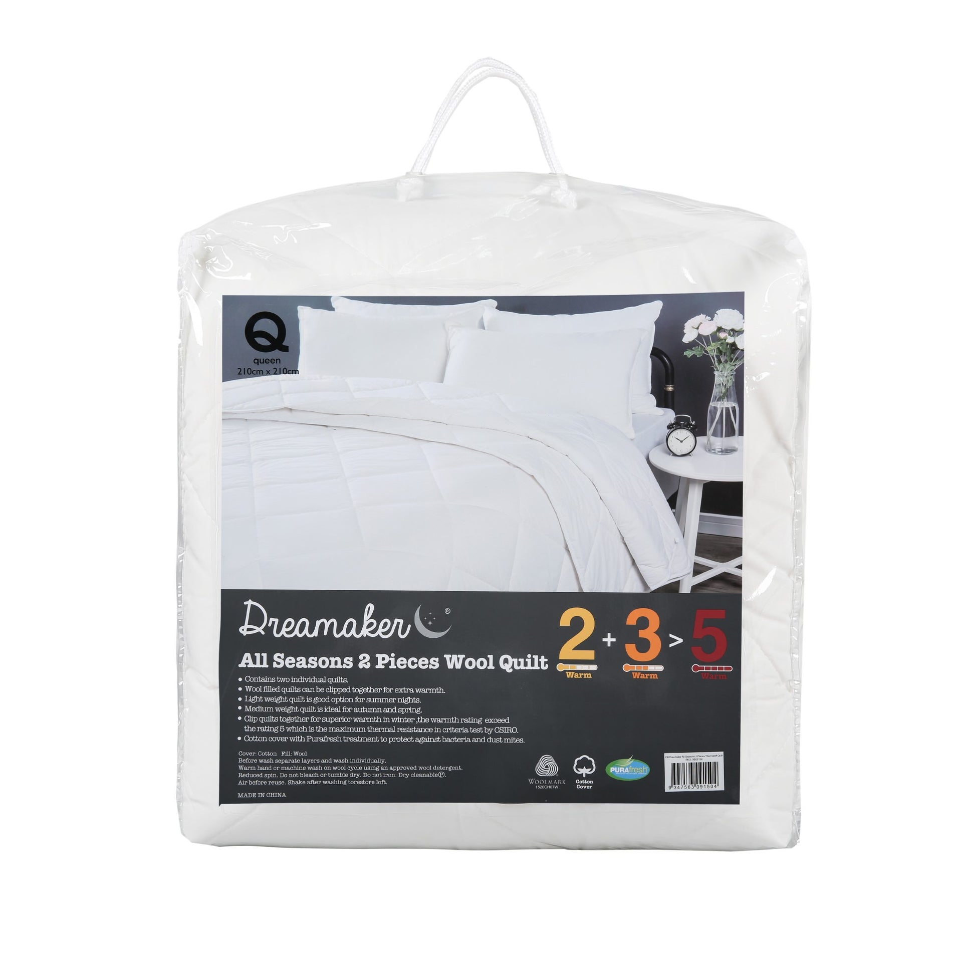 Dreamaker All Season 2 Piece Australian Wool Quilt