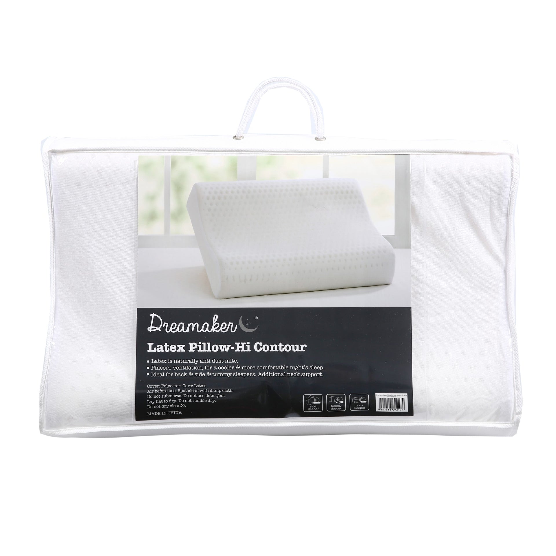 Dreamaker 100% Natural Contoured Pincore Latex Pillow 60X40Cm