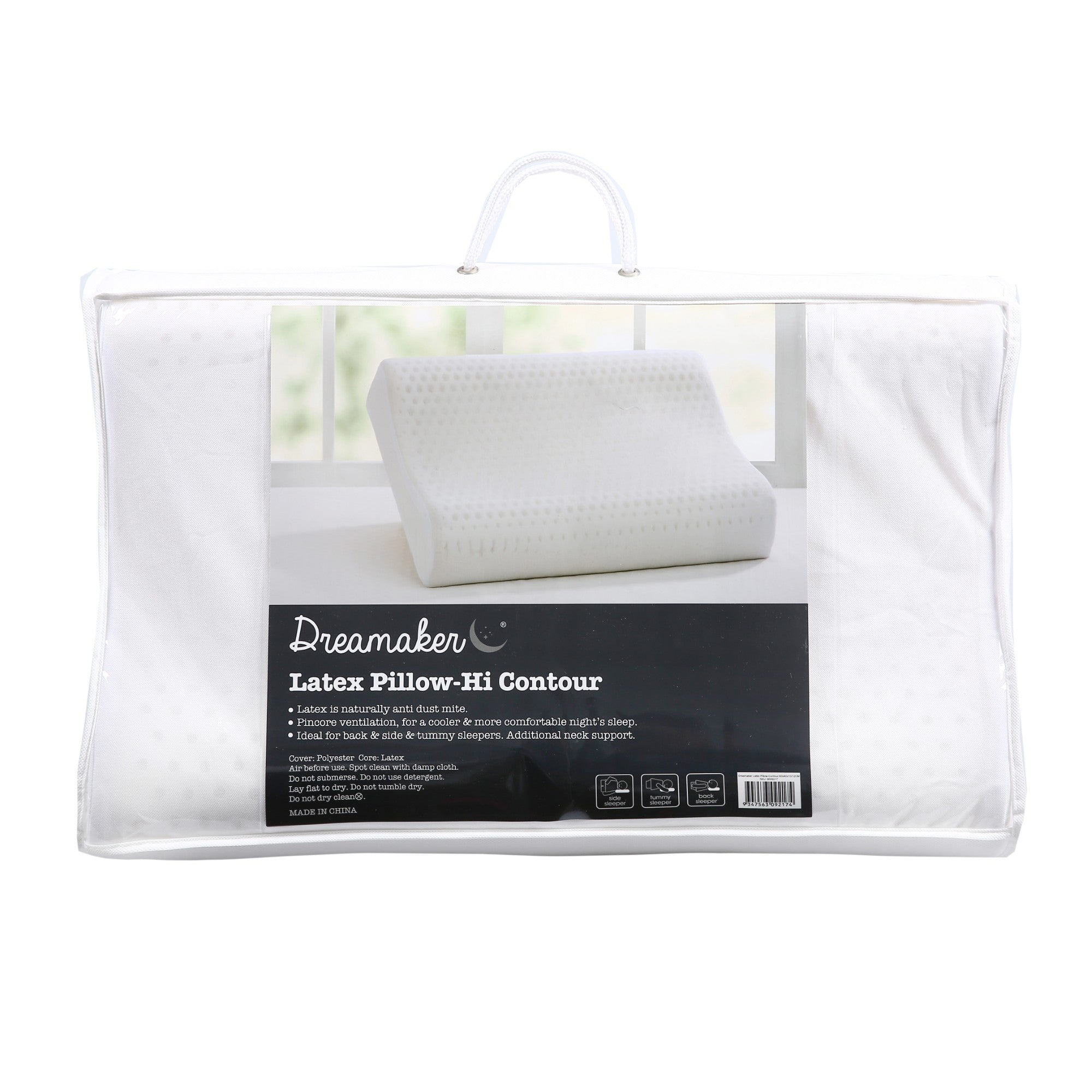 Dreamaker 100% Natural Contoured Pincore Latex Pillow 60X40Cm