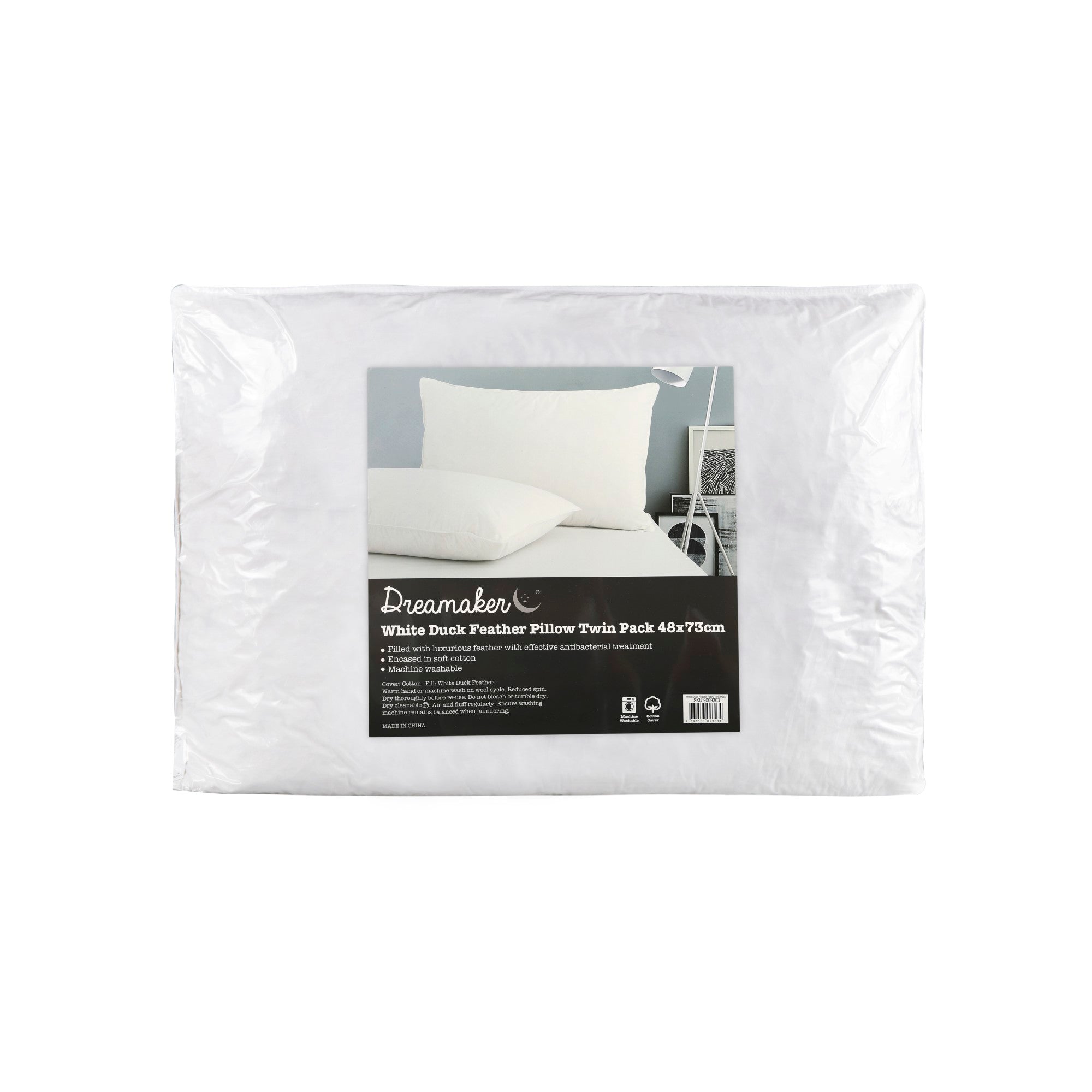 Dreamaker White Duck Feather Pillow 48 X 73Cm (2 Pack)