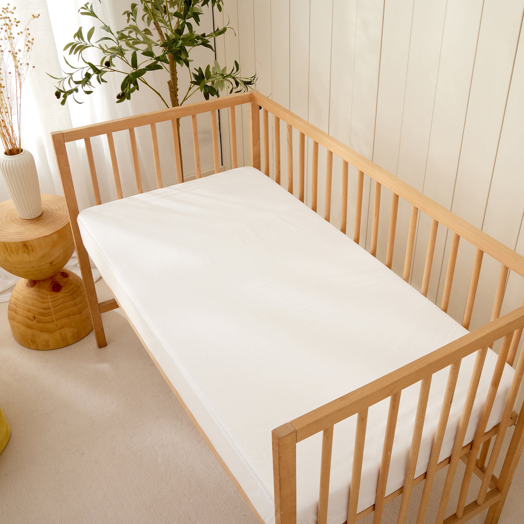 Dreamaker Soft Waterproof Baby Cot Mattress Protector White Boori Fitted Sheet