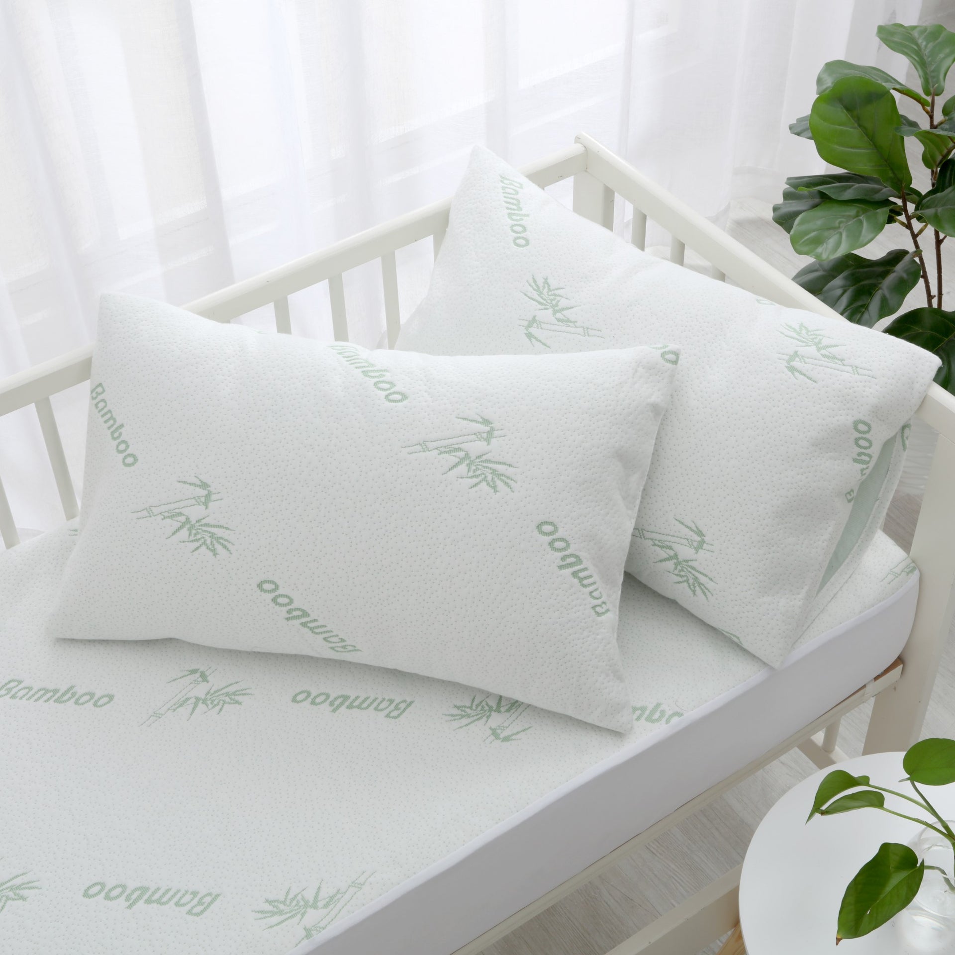 Dreamaker 260Gsm Bamboo Knitted Baby Cot Waterproof Pillow Protector White 2Pack