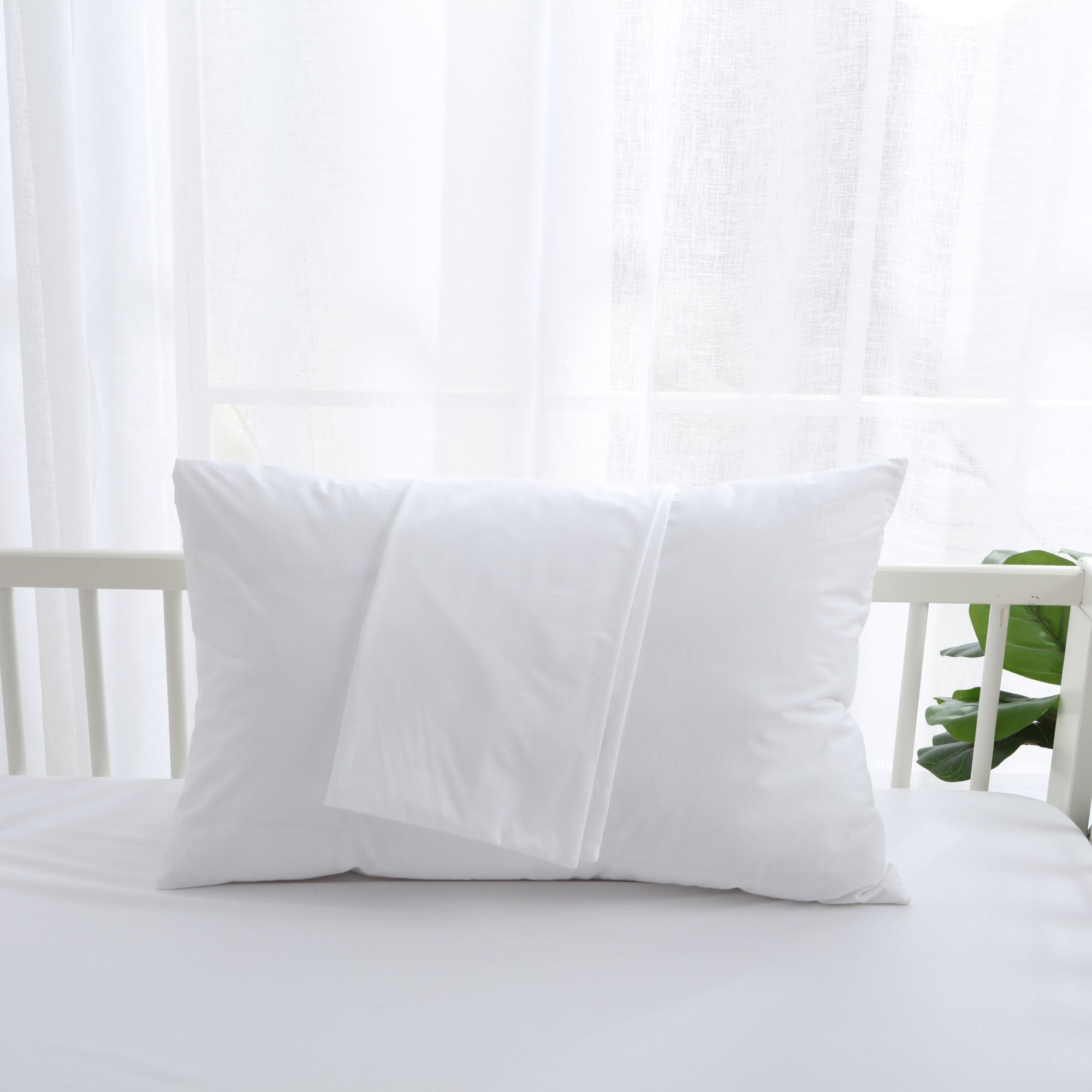 Dreamaker Bamboo Cotton Jersey Baby Cot Waterproof Pillow Protector White 2 Pack