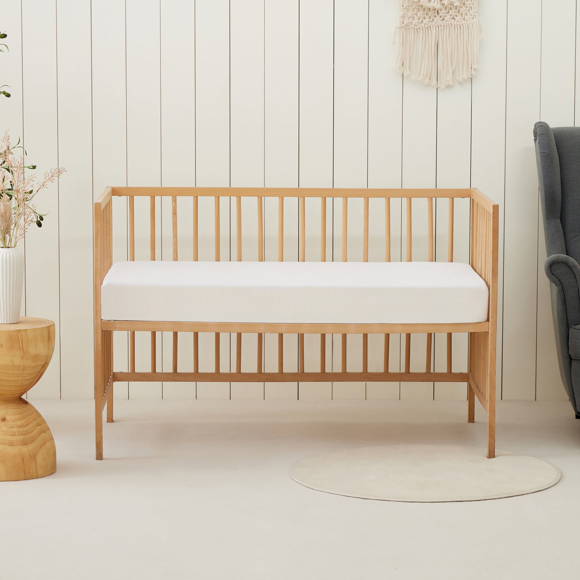 Dreamaker Bamboo Terry Baby Cot Waterproof Mattress Protector White Boori
