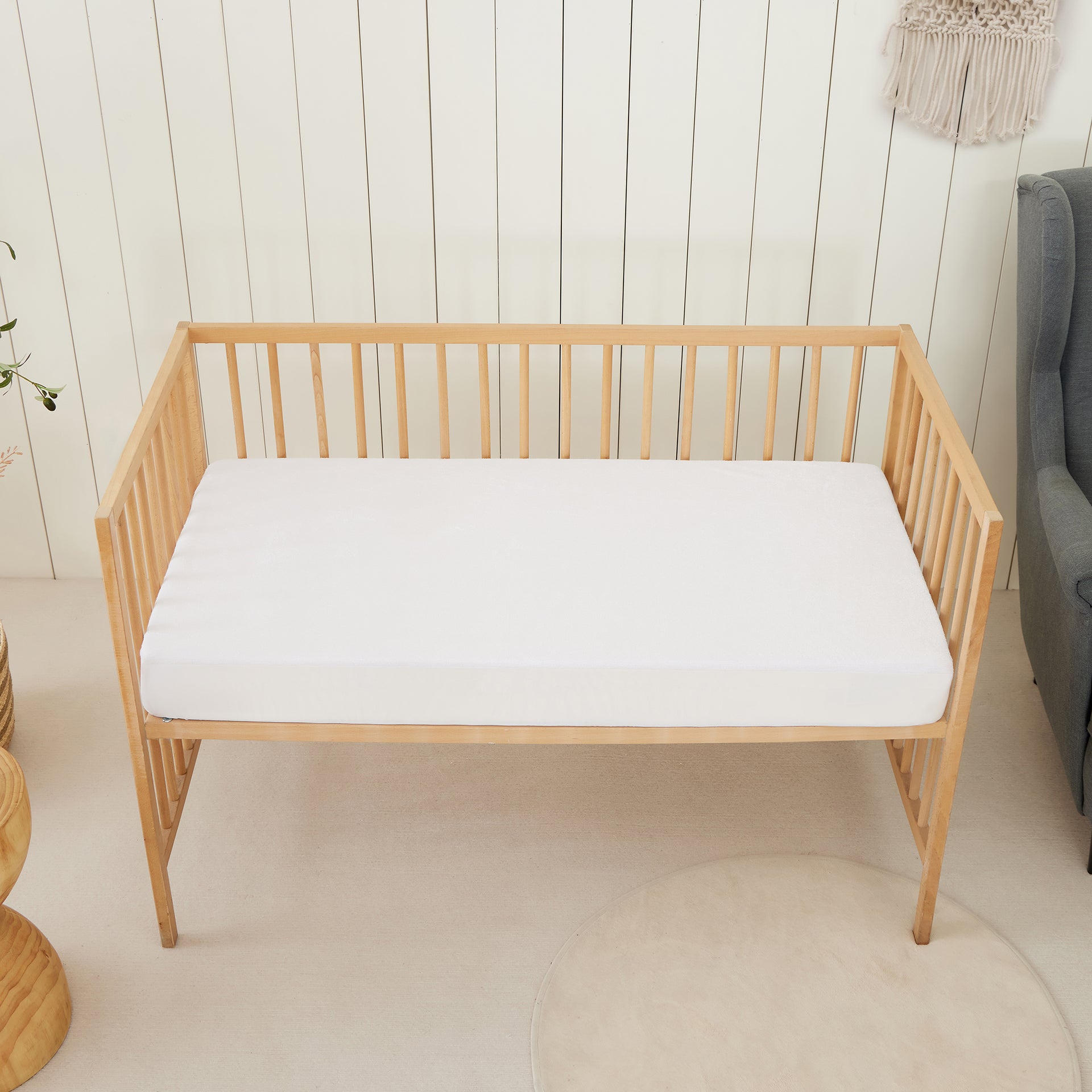 Dreamaker Bamboo Terry Baby Cot Waterproof Mattress Protector White Boori