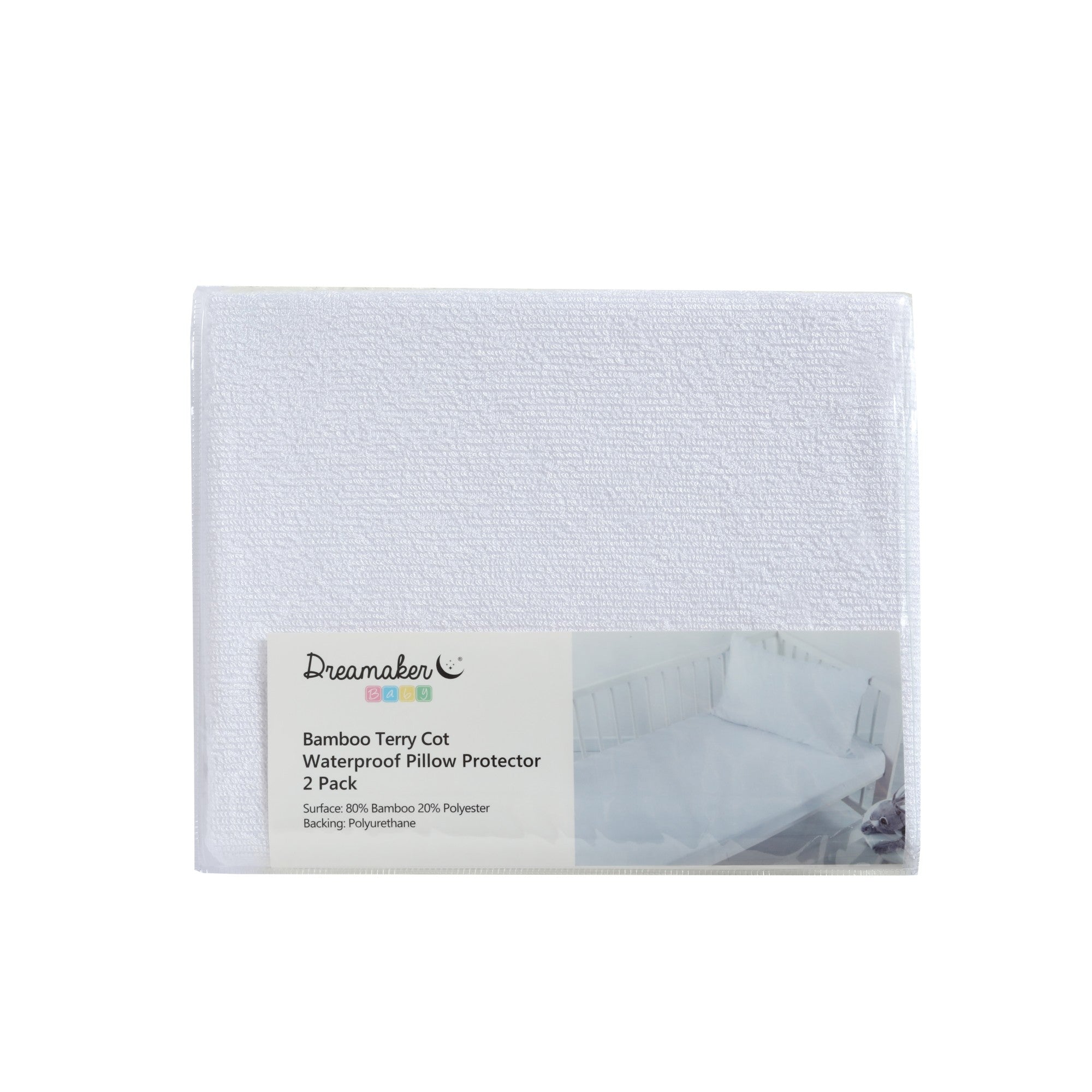Dreamaker Bamboo Terry Baby Cot Waterproof Pillow Protector 2 Pack