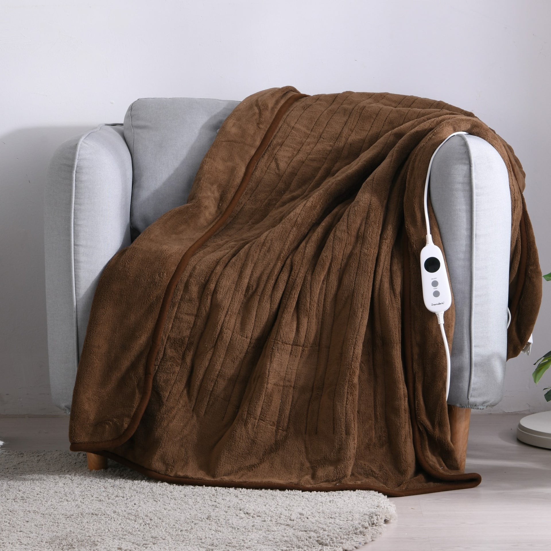 Dreamaker Ston Coral Fleece Heated Throw Blanket Latte 130X160Cm