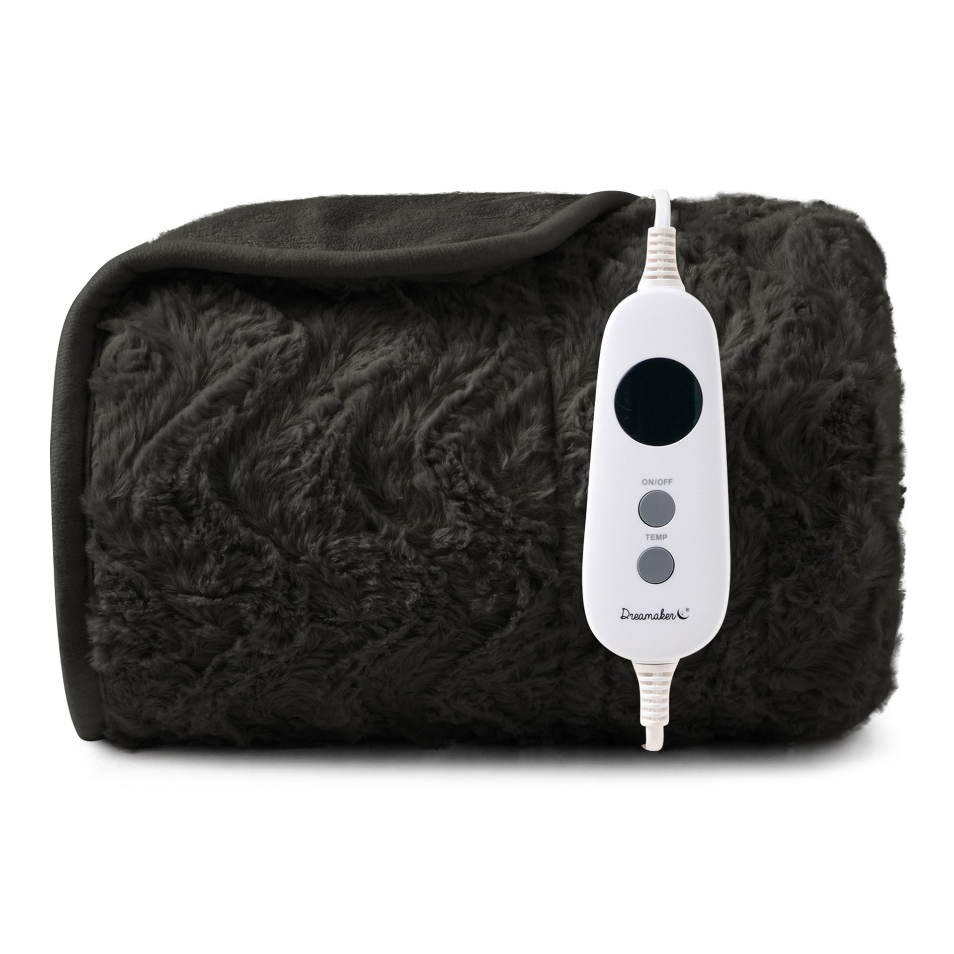 Dreamaker Felix 500Gsm Faux Fur Heated Throw Charcoal 130X160Cm