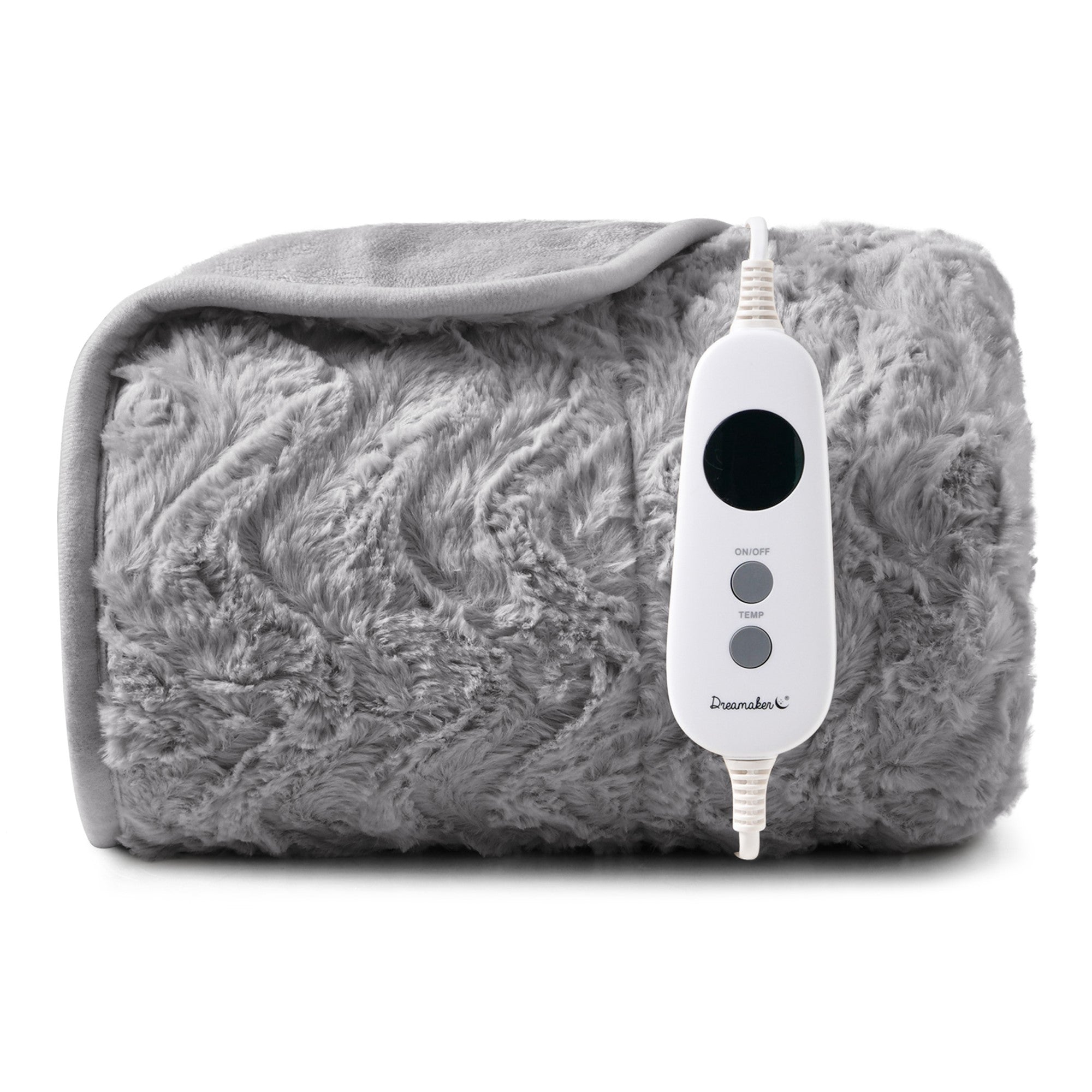 Dreamaker Felix 500Gsm Faux Fur Heated Throw Silver 130X160Cm