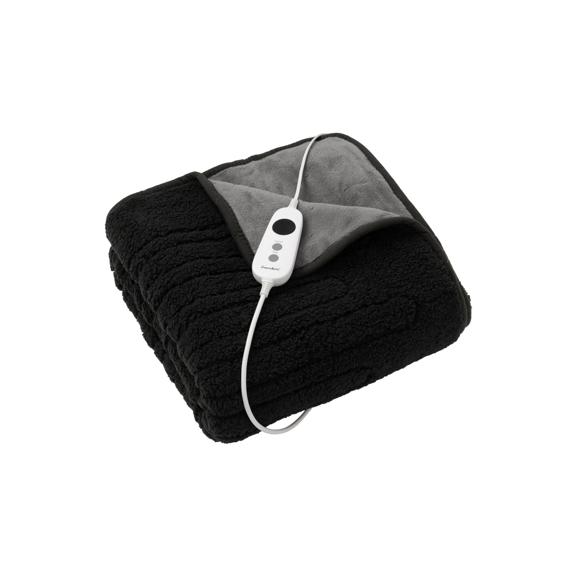 Dreamaker Eve Reversible Sherpa & Coral Fleece Heated Throw Charcoal & Silver 130X160Cm