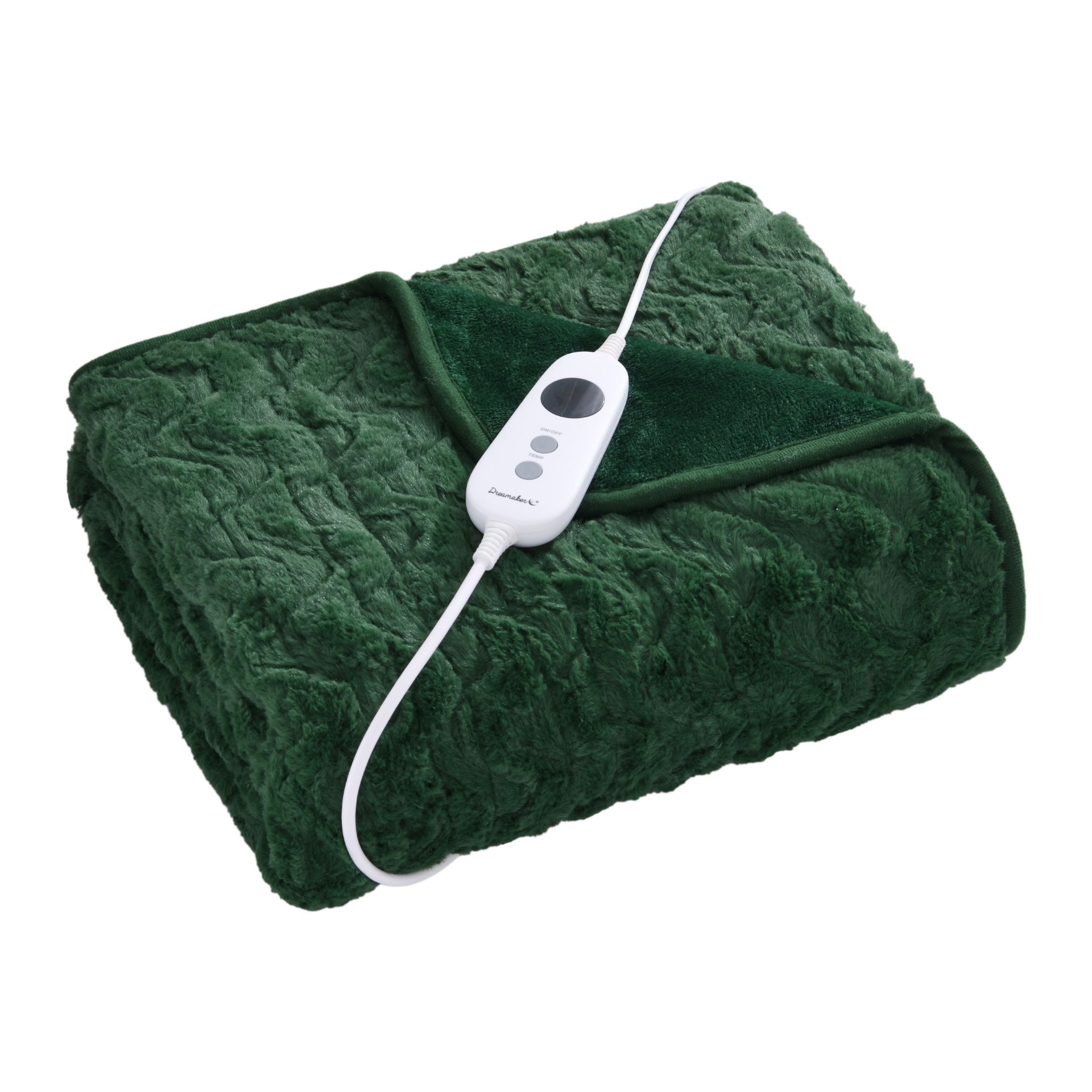 Dreamaker Felix 500Gsm Faux Fur Heated Throw Eden Green 130X160Cm