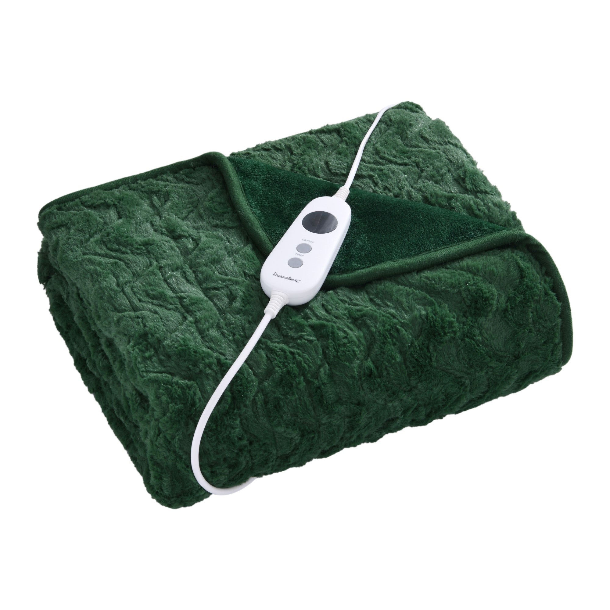 Dreamaker Felix 500Gsm Faux Fur Heated Throw Eden Green 130X160Cm