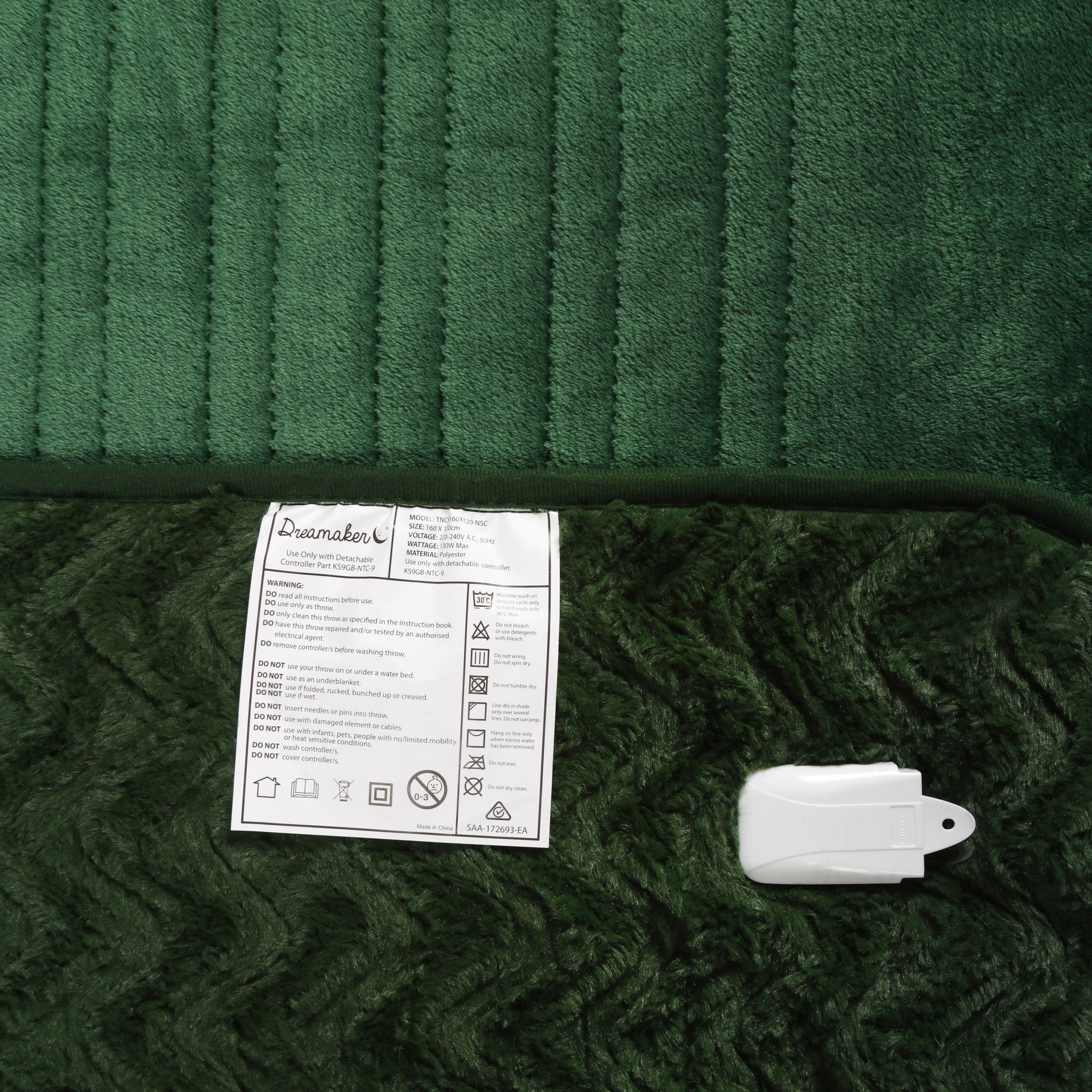 Dreamaker Felix 500Gsm Faux Fur Heated Throw Eden Green 130X160Cm