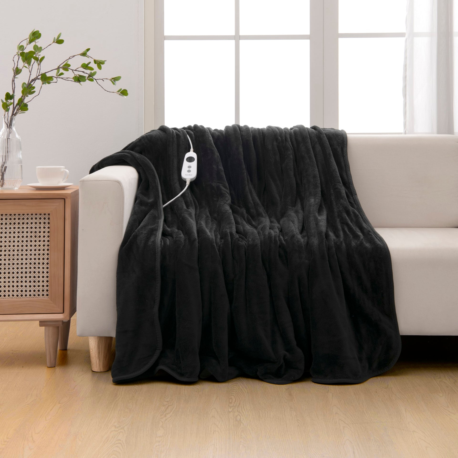 Dreamaker Ston Coral Fleece Heated Throw Charcoal 180X200Cm