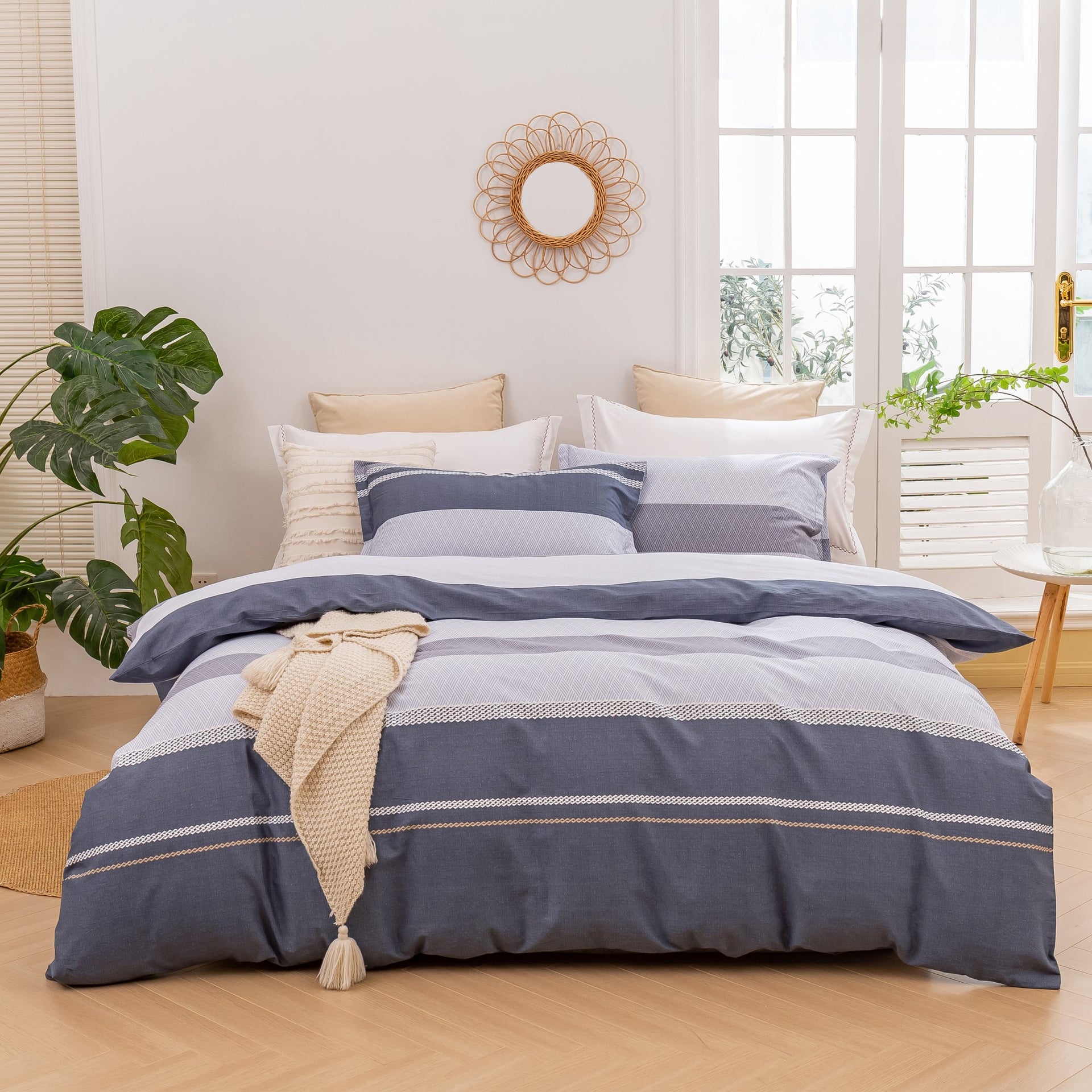Dreamaker Portofino Stripecotton Quilt Cover Set Blue