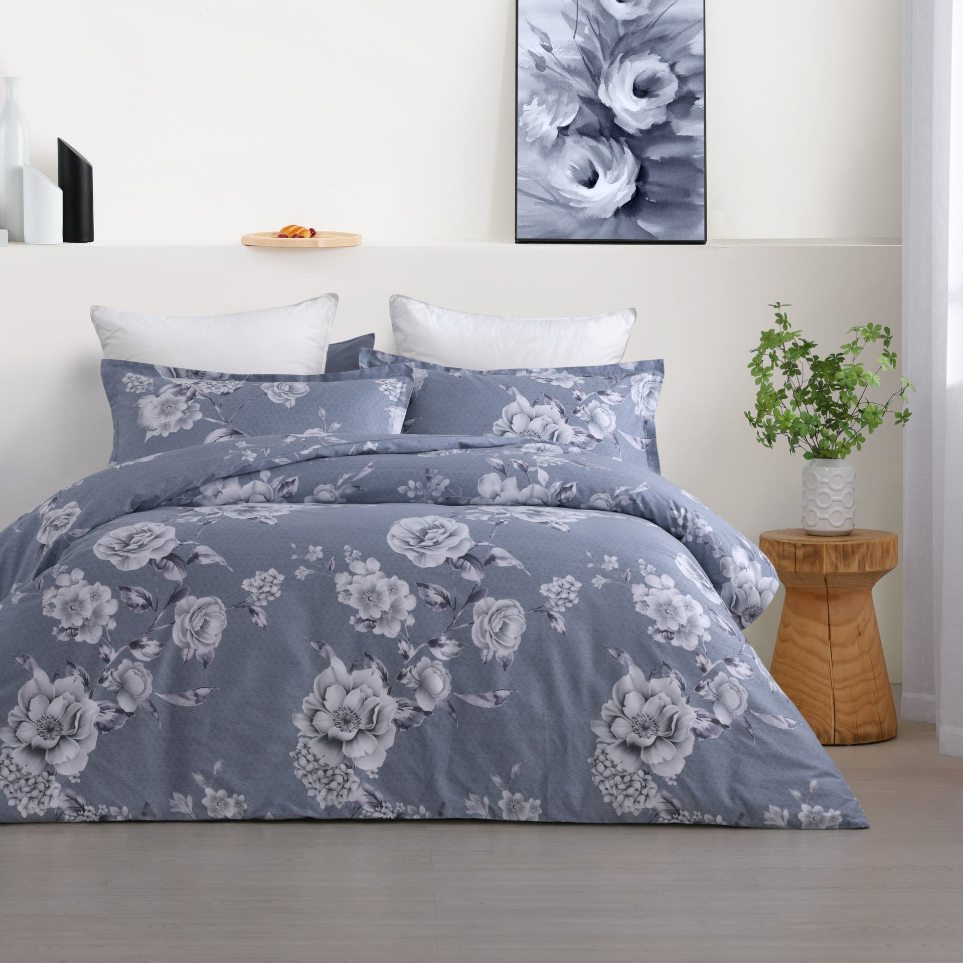 Dreamaker Blossomcotton Quilt Cover Set Silver
