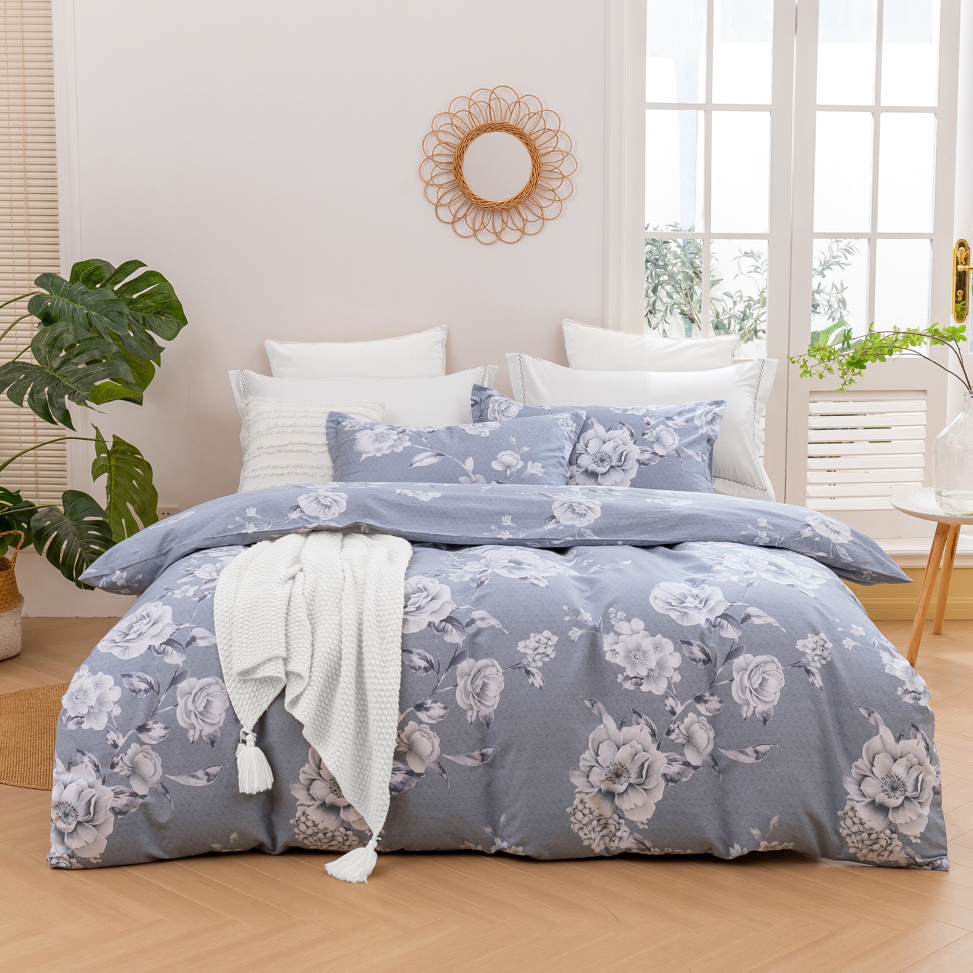 Dreamaker Blossomcotton Quilt Cover Set Silver