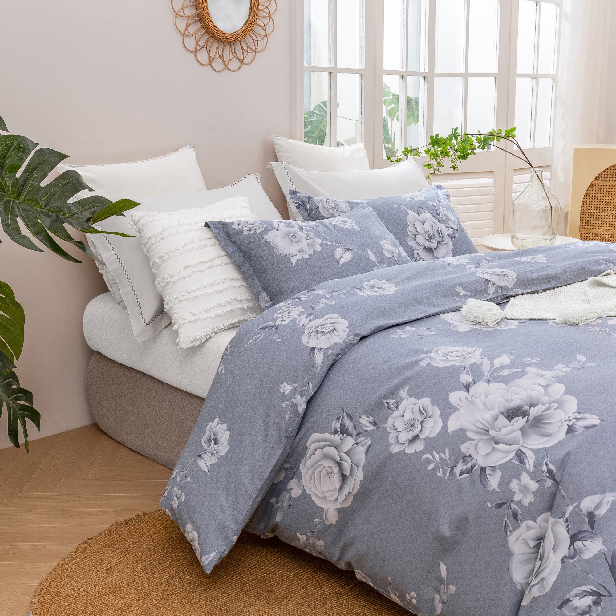 Dreamaker Blossomcotton Quilt Cover Set Silver
