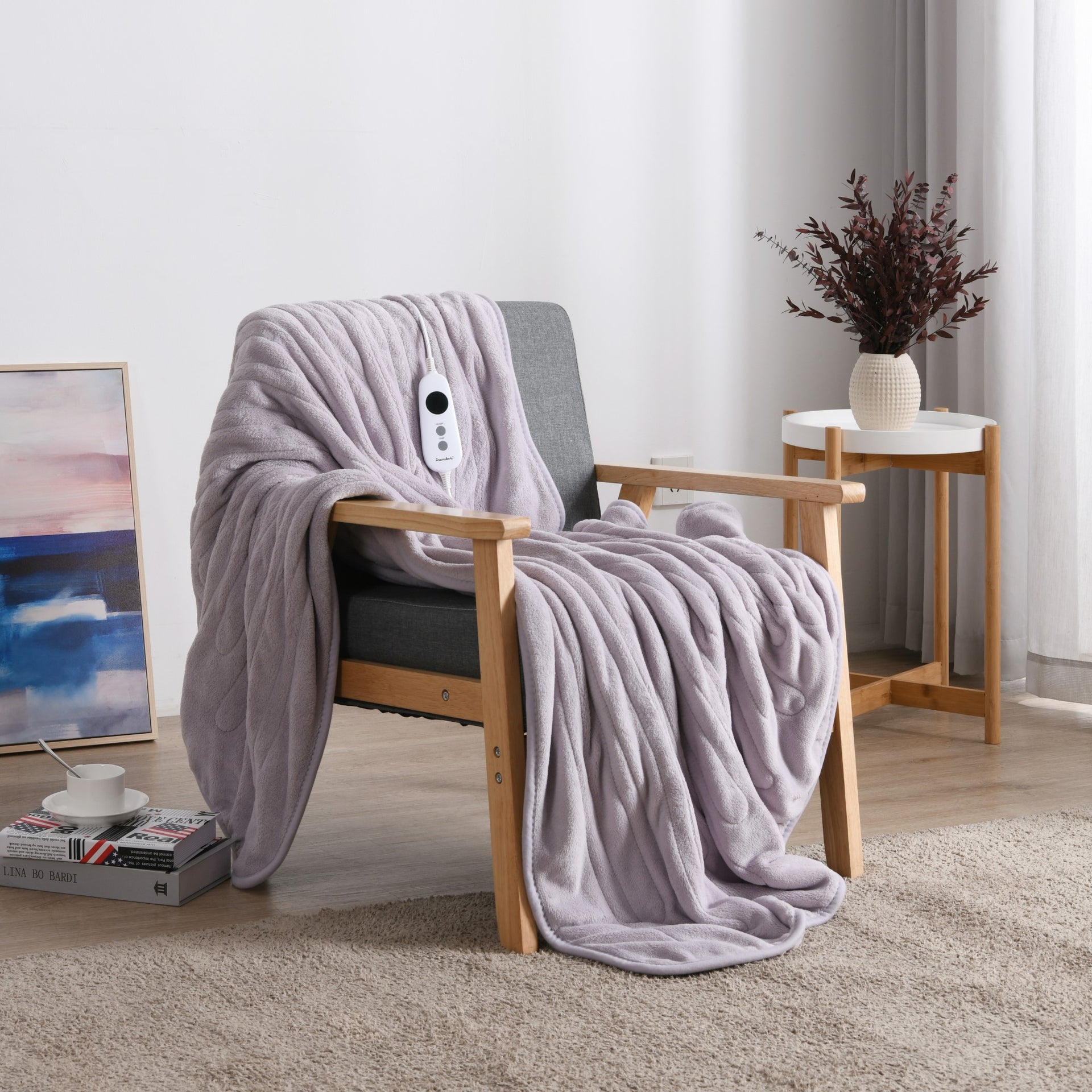 Dreamaker Ston Coral Fleece Heated Throw Lavender 130X160Cm
