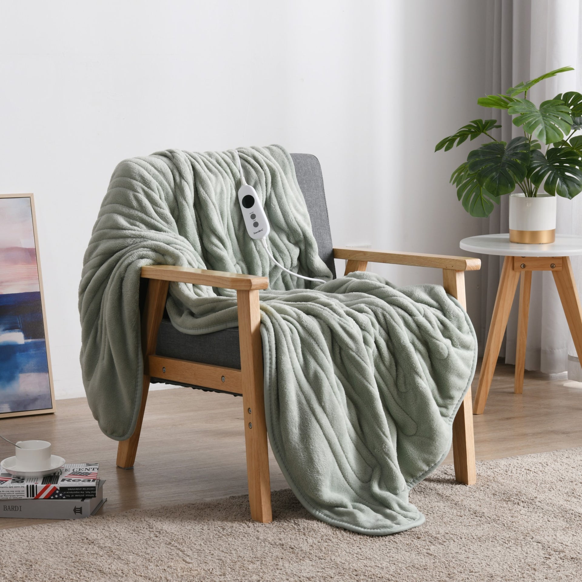 Dreamaker Ston Coral Fleece Heated Throw Sage 130X160Cm