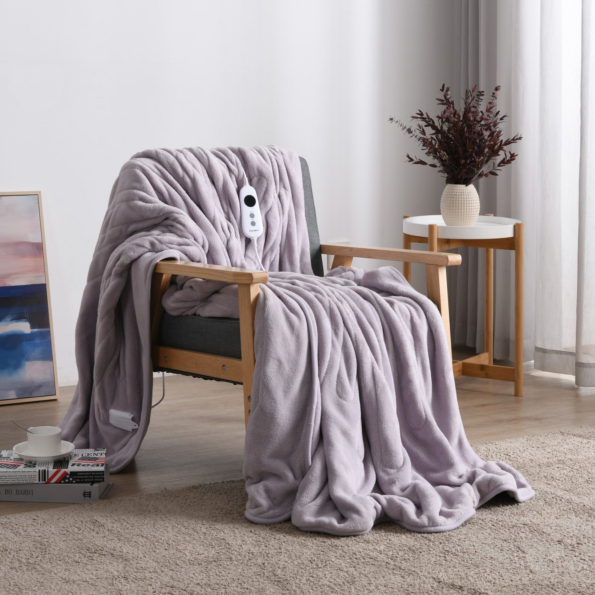 Dreamaker Ston Coral Fleece Heated Throw 180X200Cm Lavender