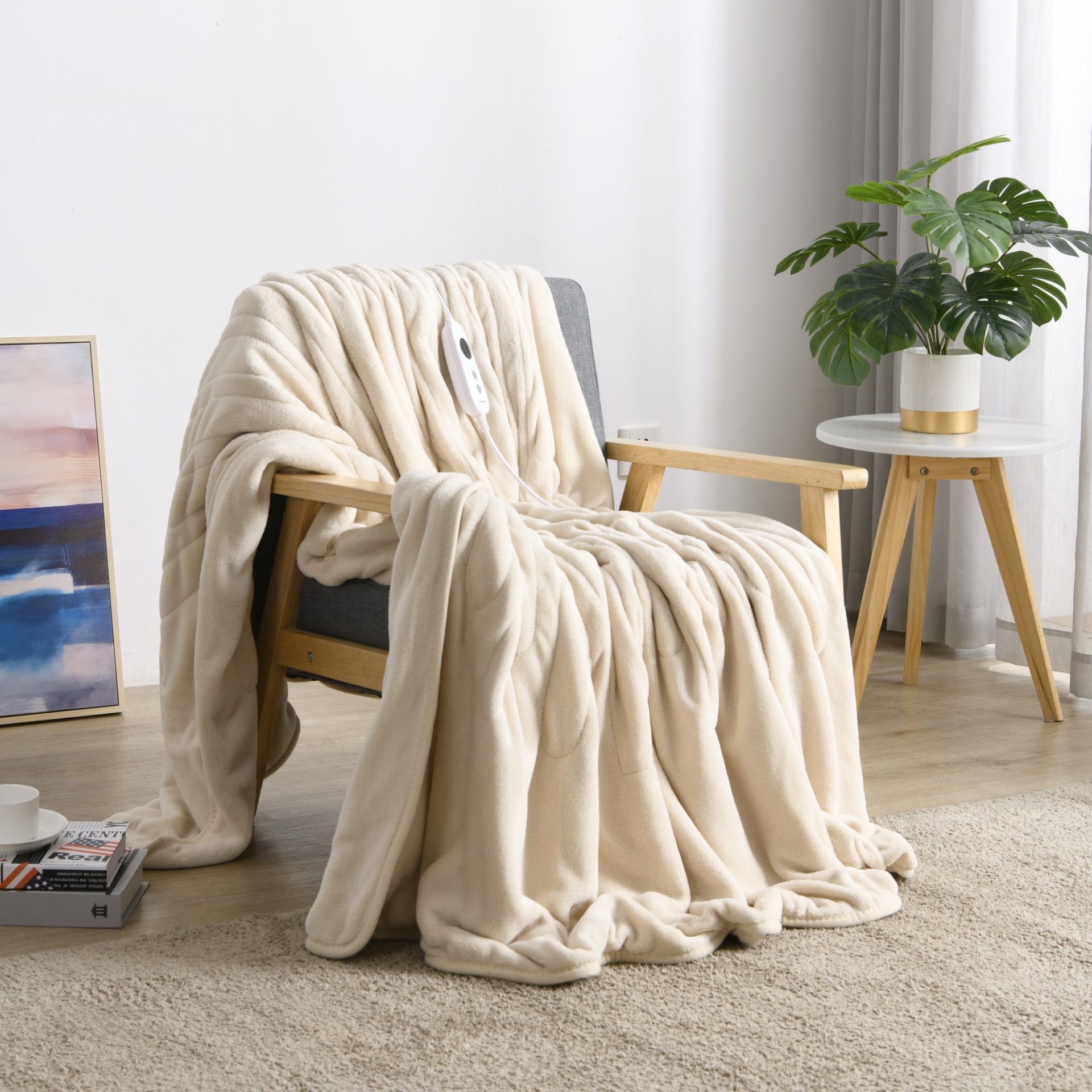 Dreamaker Ston Coral Fleece Heated Throw 180X200Cm Cream