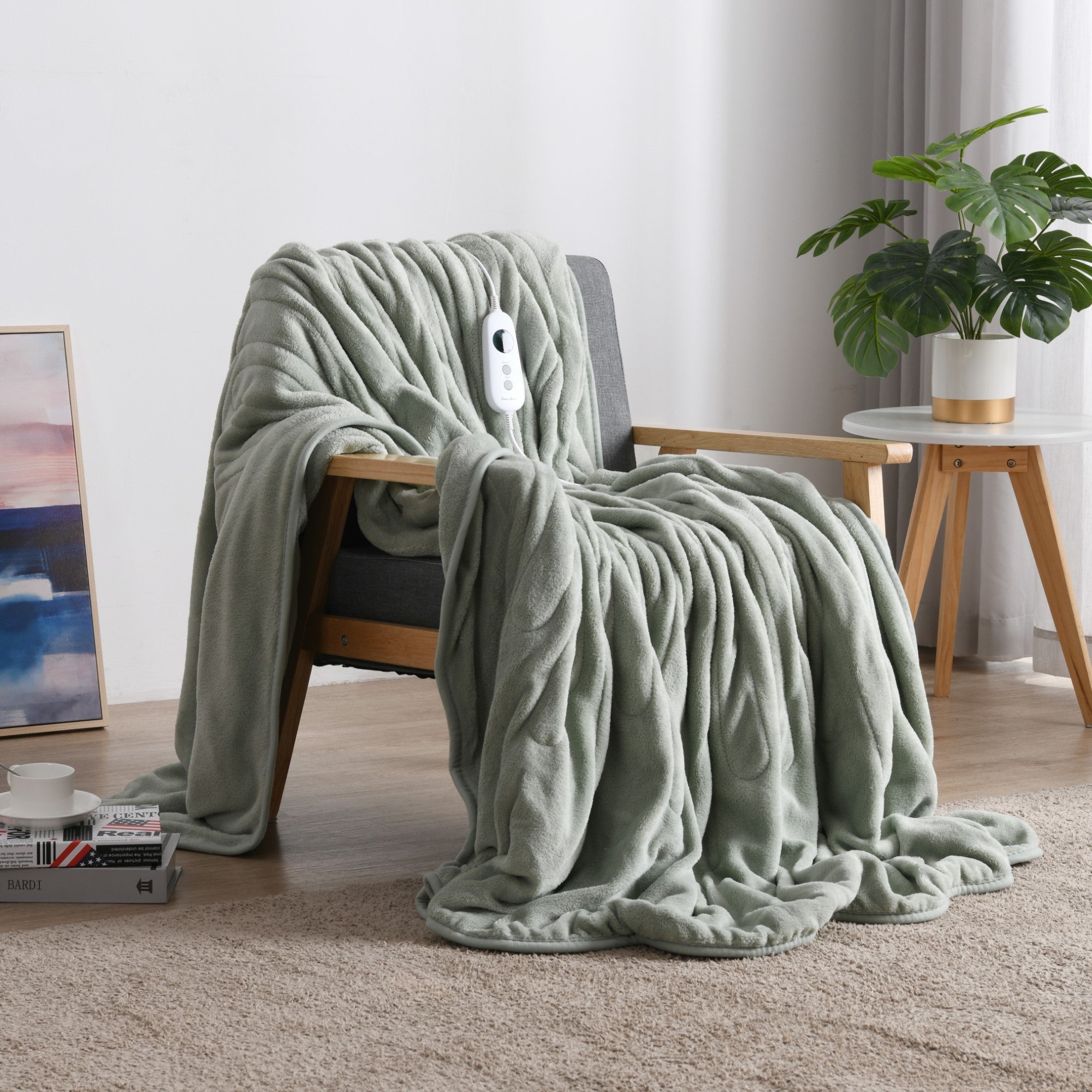 Dreamaker Ston Coral Fleece Heated Throw 180X200Cm Sage