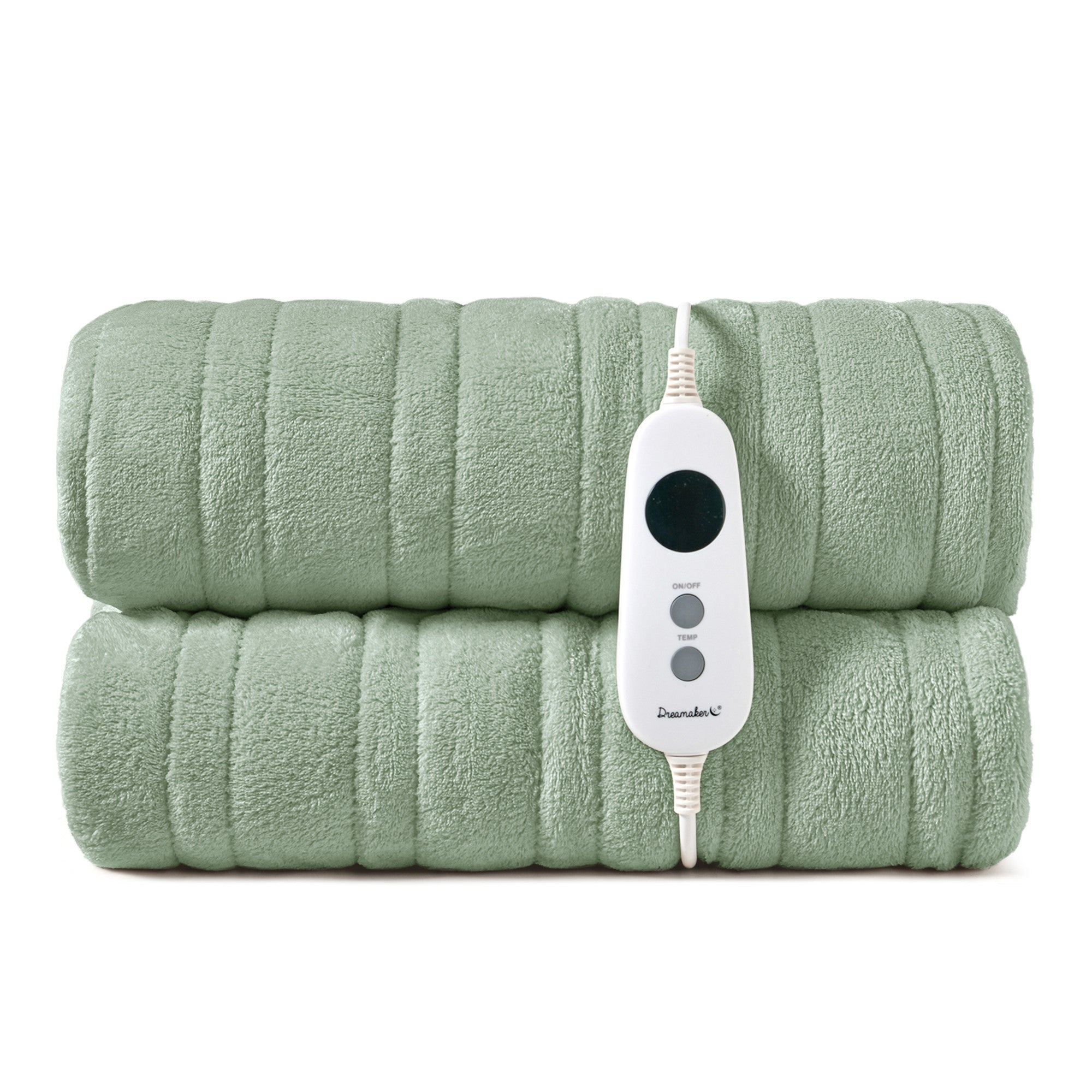 Dreamaker Ston Coral Fleece Heated Throw 180X200Cm Sage