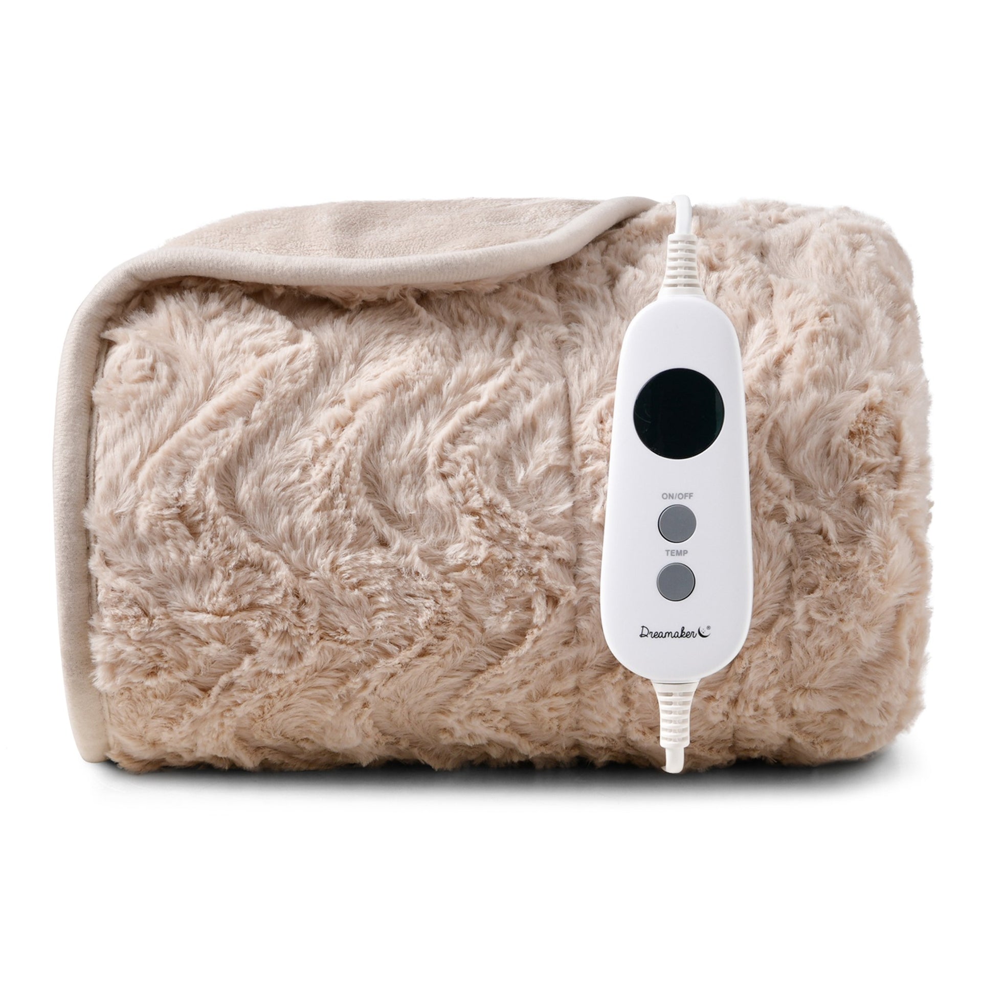Dreamaker Felix 500Gsm Faux Fur Heated Throw Natural 130X160Cm