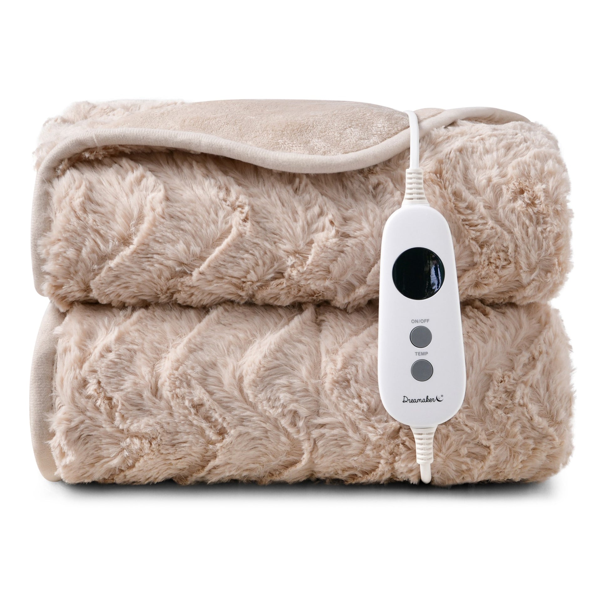 Dreamaker Felix 500Gsm Faux Fur Heated Throw Extra Large Natural 180X200Cm