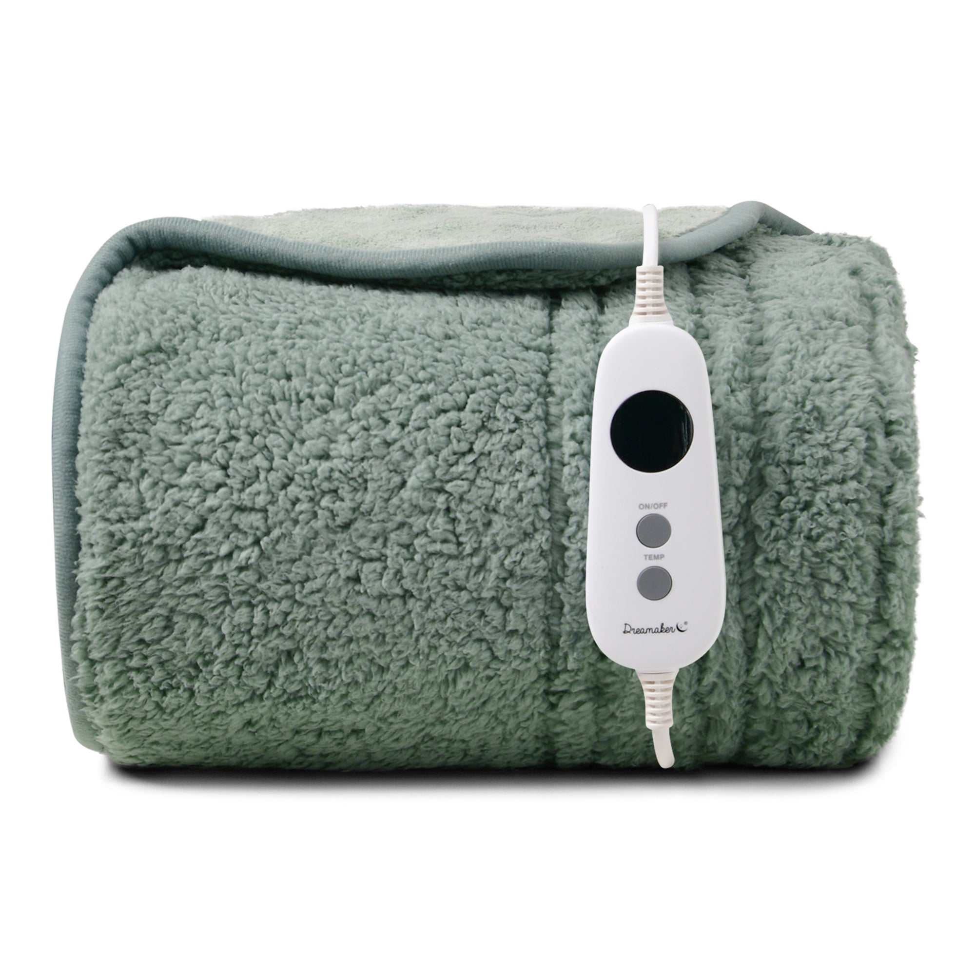 Dreamaker Eve Reversible Sherpa & Coral Fleece Heated Throw 130X160Cm Olive/Sage