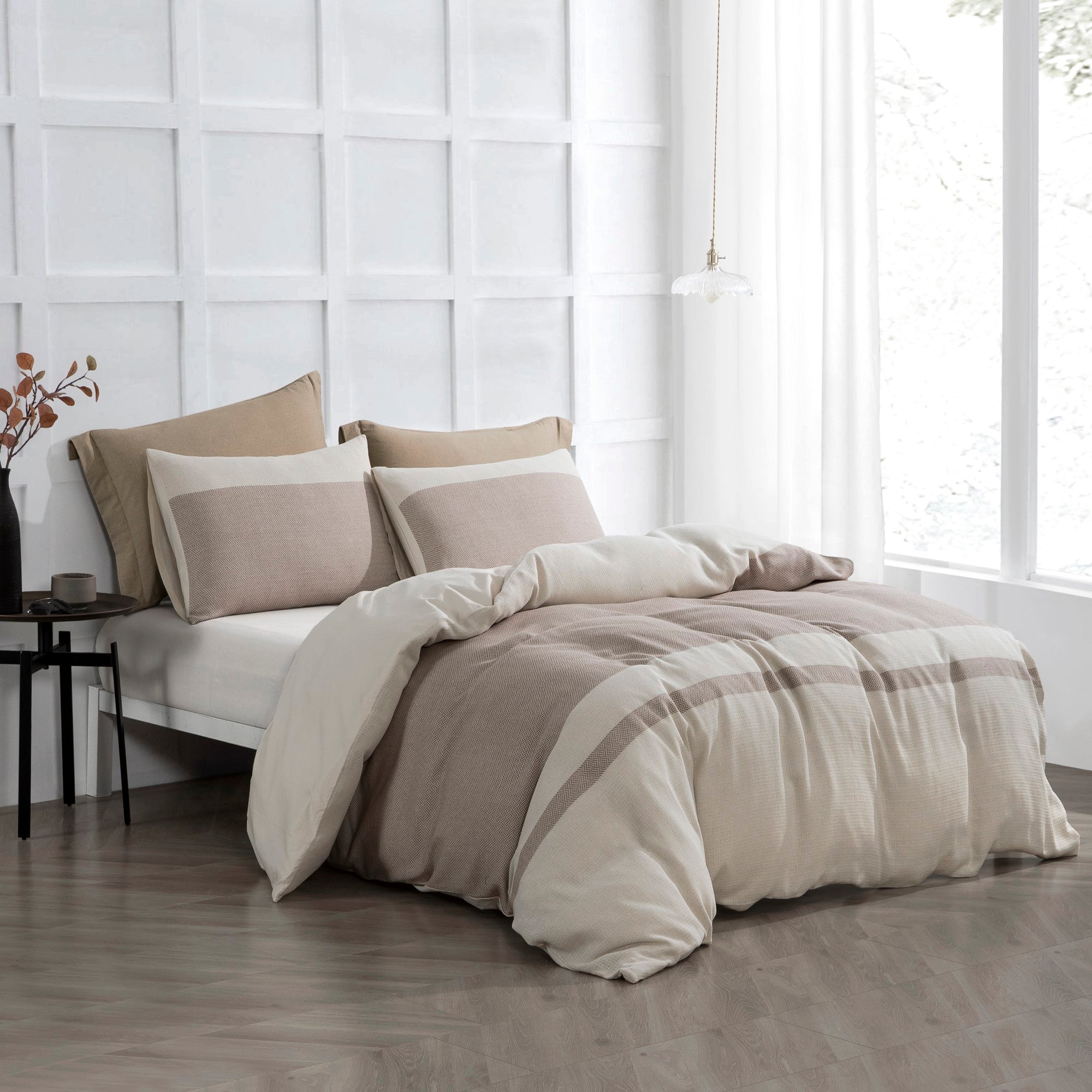 Dreamaker Herringbonecotton Quilt Cover Set Natural