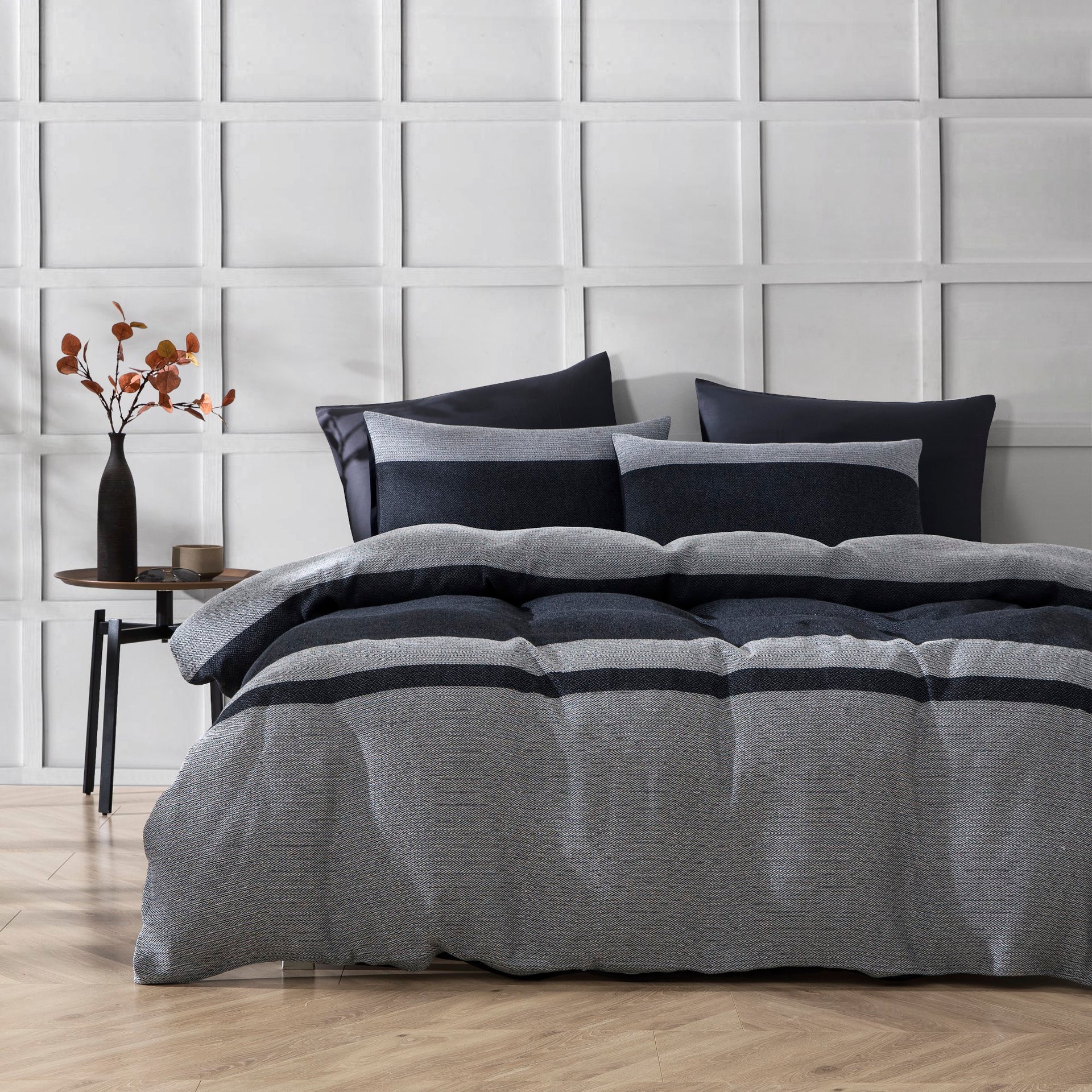 Dreamaker Herringbonecotton Quilt Cover Set Charcoal Grey