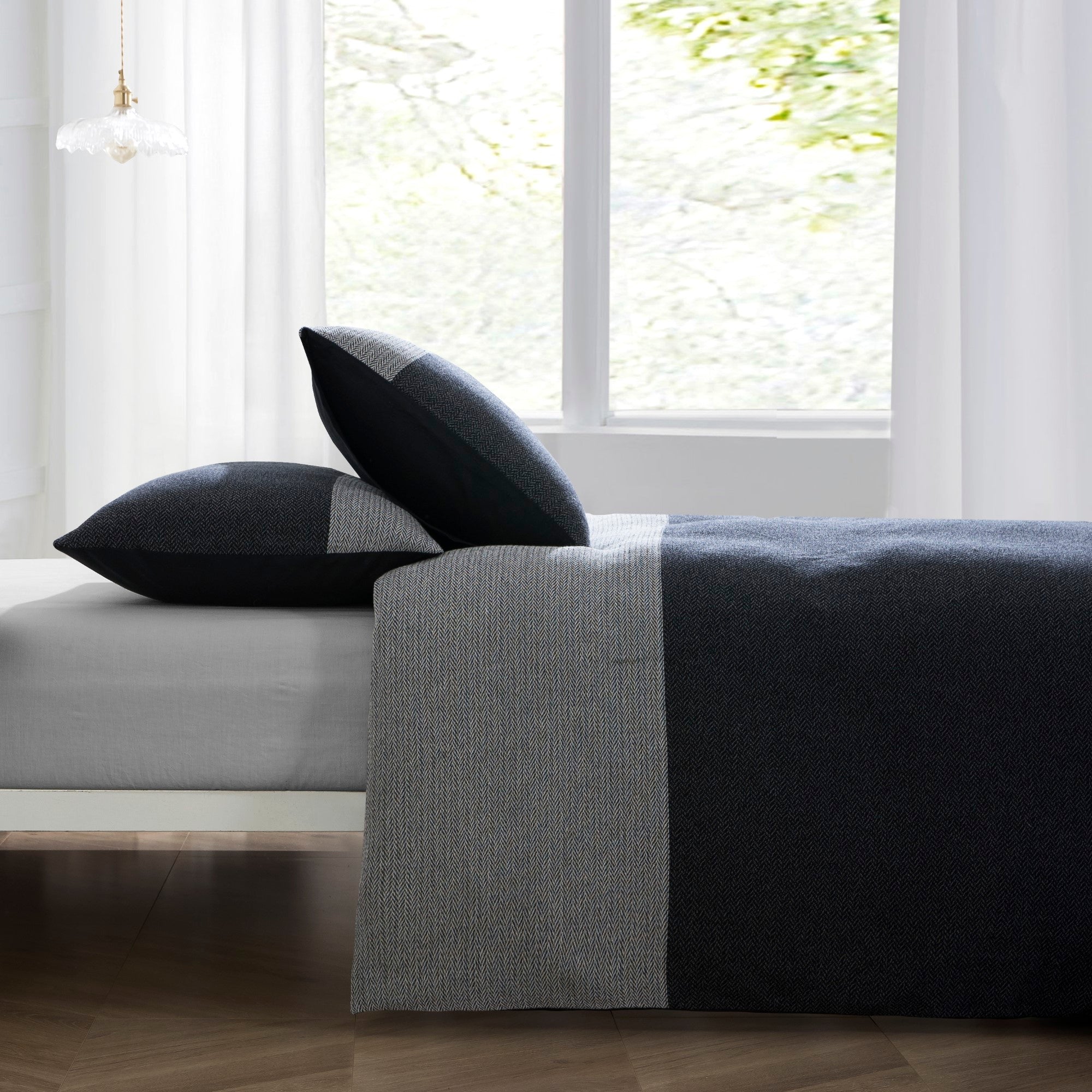 Dreamaker Herringbonecotton Quilt Cover Set Charcoal Grey