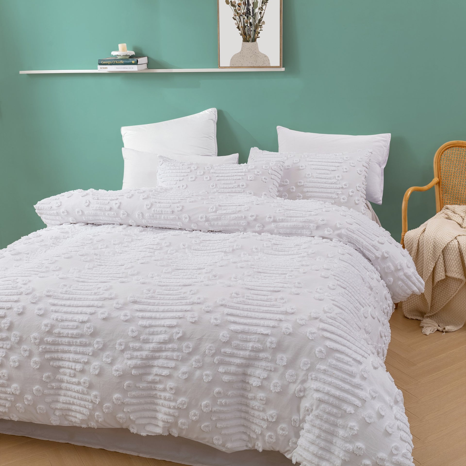 Dreamaker Fletcher Ultrafine Tufted Chenille Quilt Cover Set White