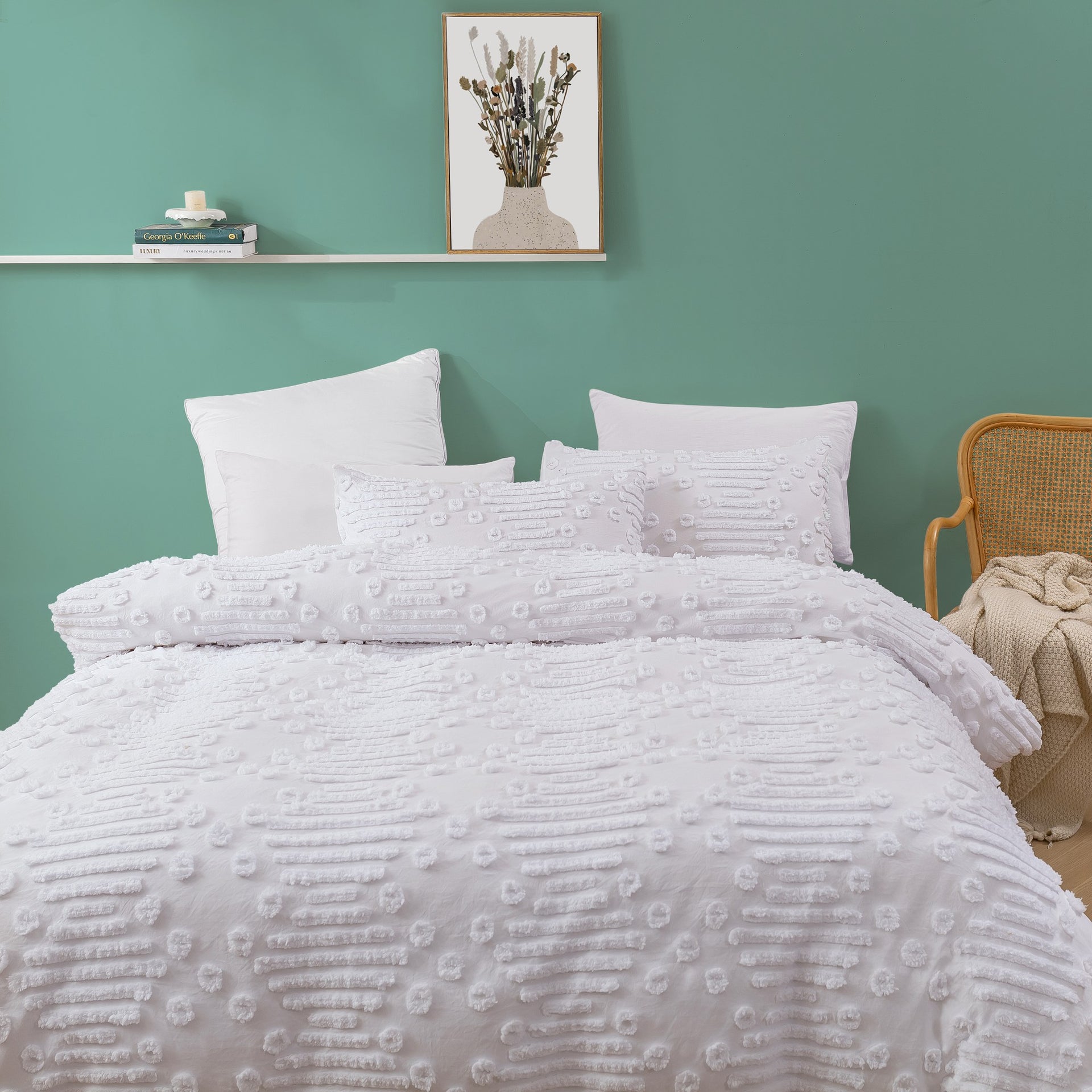 Dreamaker Fletcher Ultrafine Tufted Chenille Quilt Cover Set White