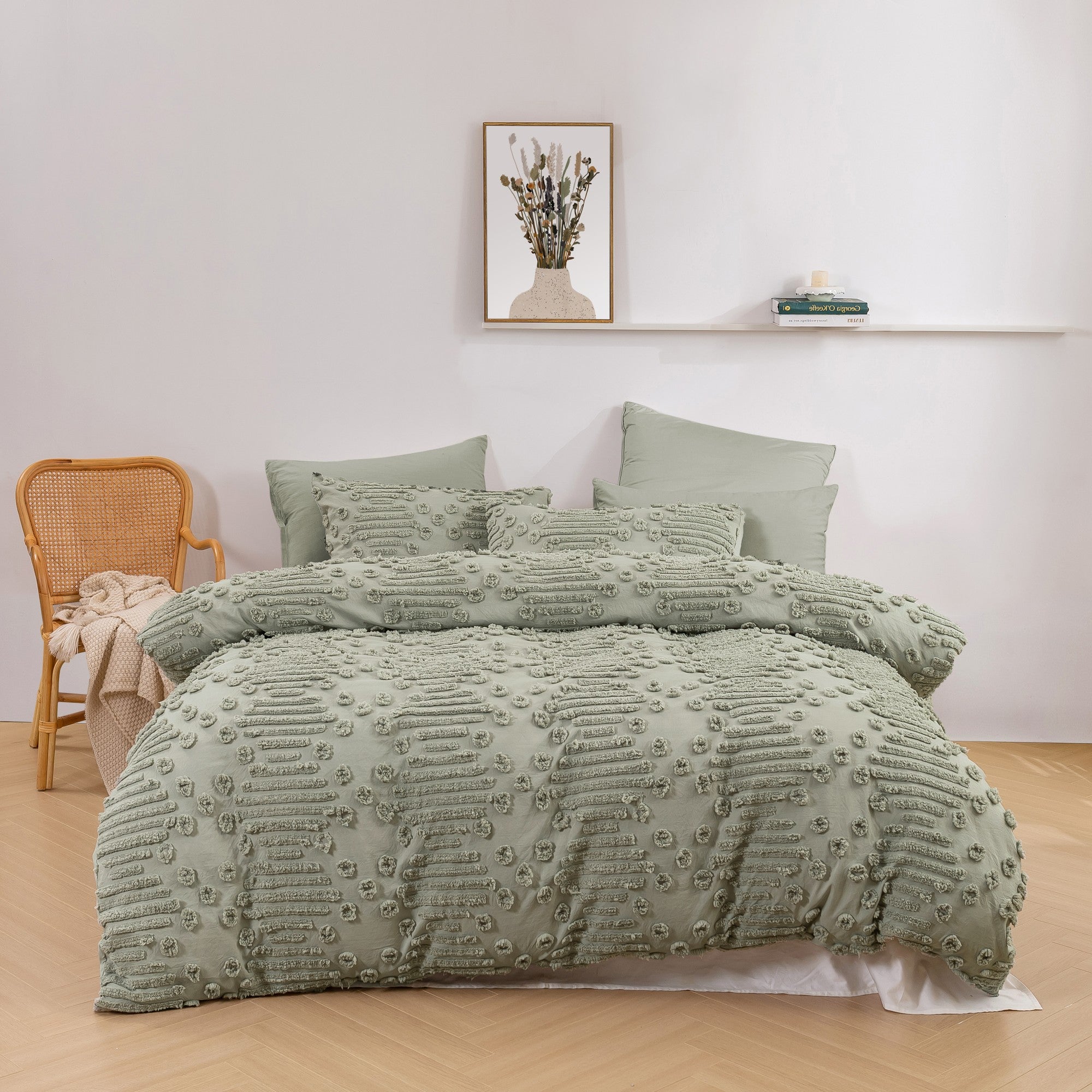 Dreamaker Fletcher Ultrafine Tufted Chenille Quilt Cover Set Sage