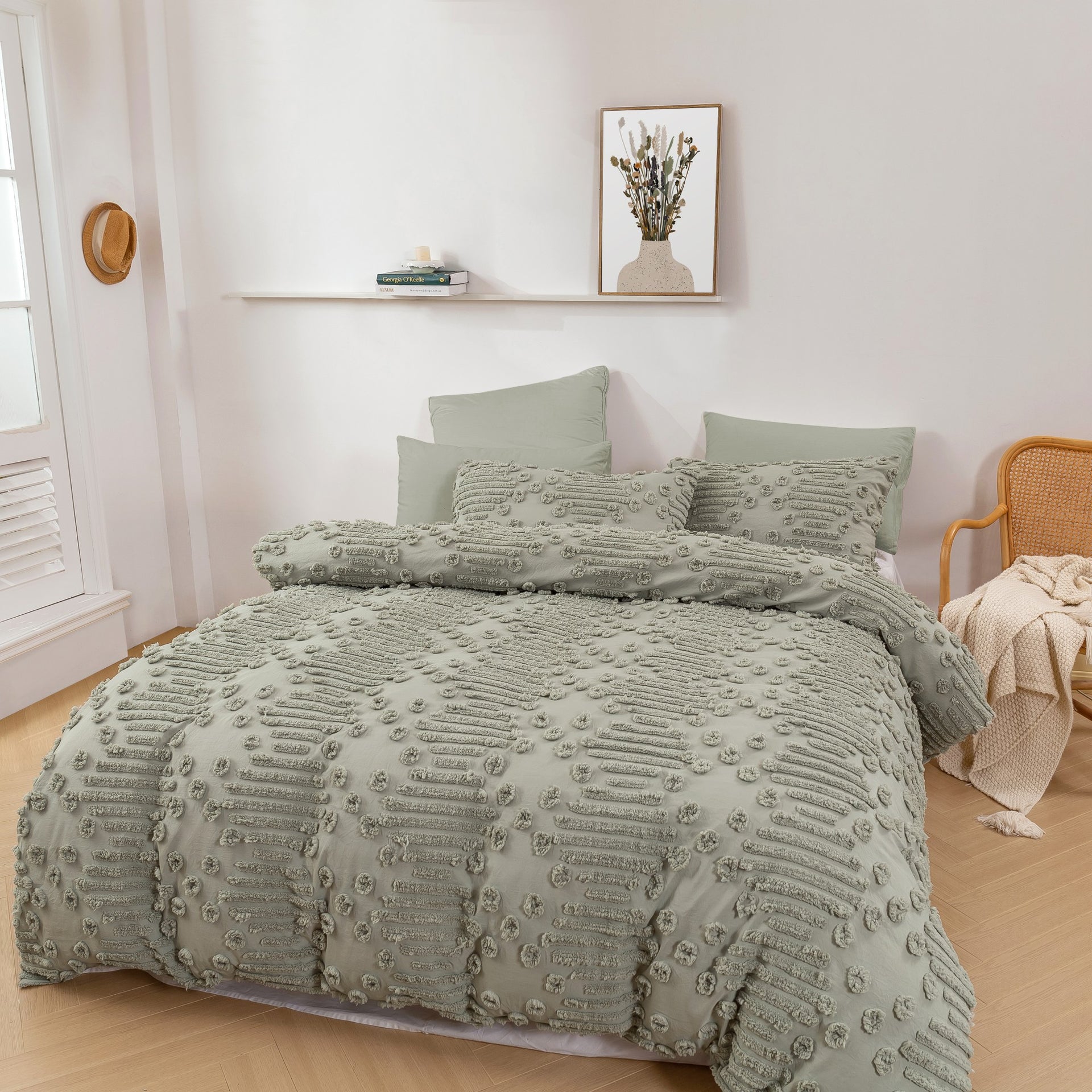 Dreamaker Fletcher Ultrafine Tufted Chenille Quilt Cover Set Sage